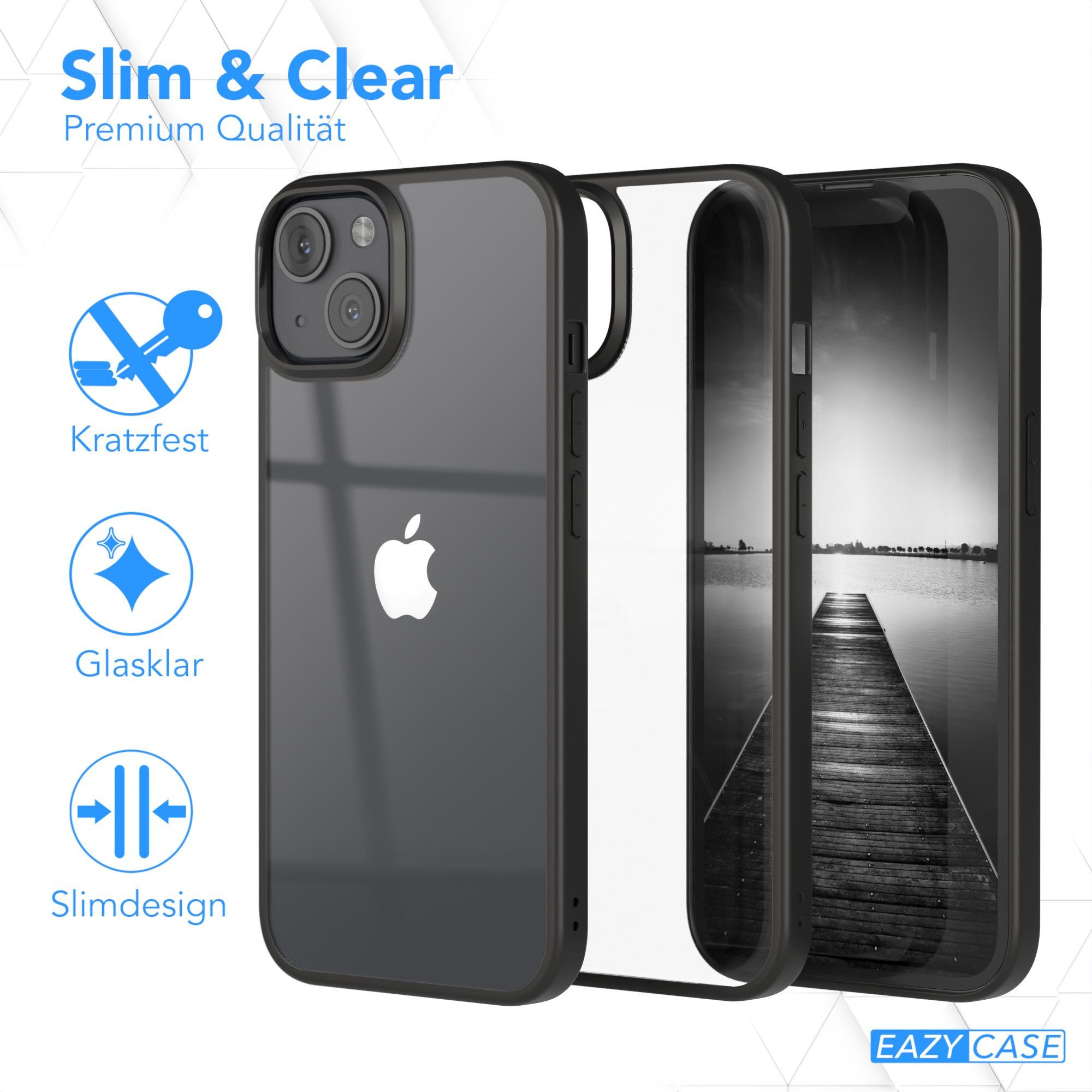 EAZY CASE Handyhülle Bumper Case für Apple iPhone 13 6,1 Zoll, Hülle Durchsichtig kratzfest Back Cover mit Displayschutz Schwarz – Bild 5 von 5