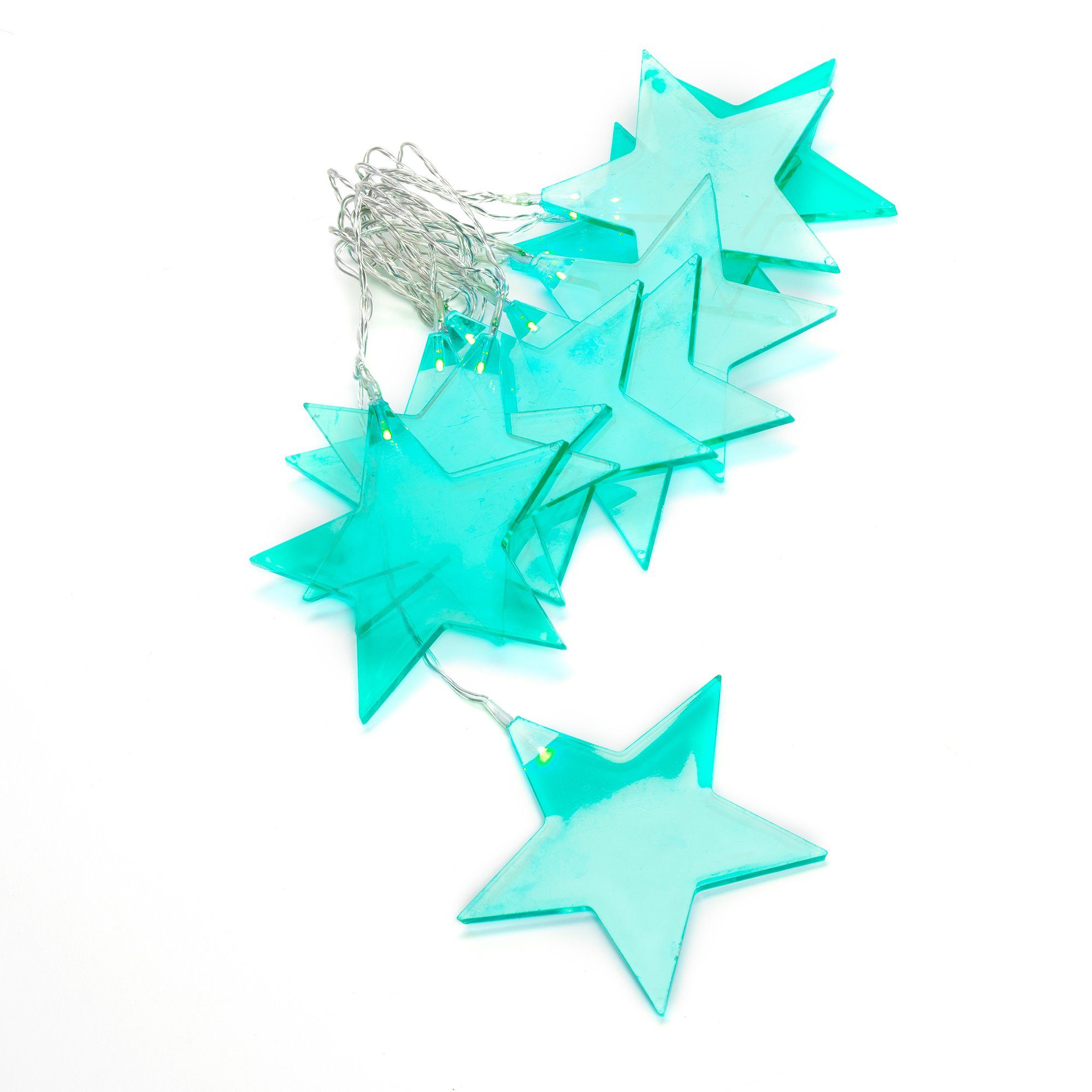 KONSTSMIDE LED-Lichterkette Weihnachtsdeko, 10-flammig, LED Dekolichterkette, 10 grüne Plexiglassterne, 10 warm weiße Dioden