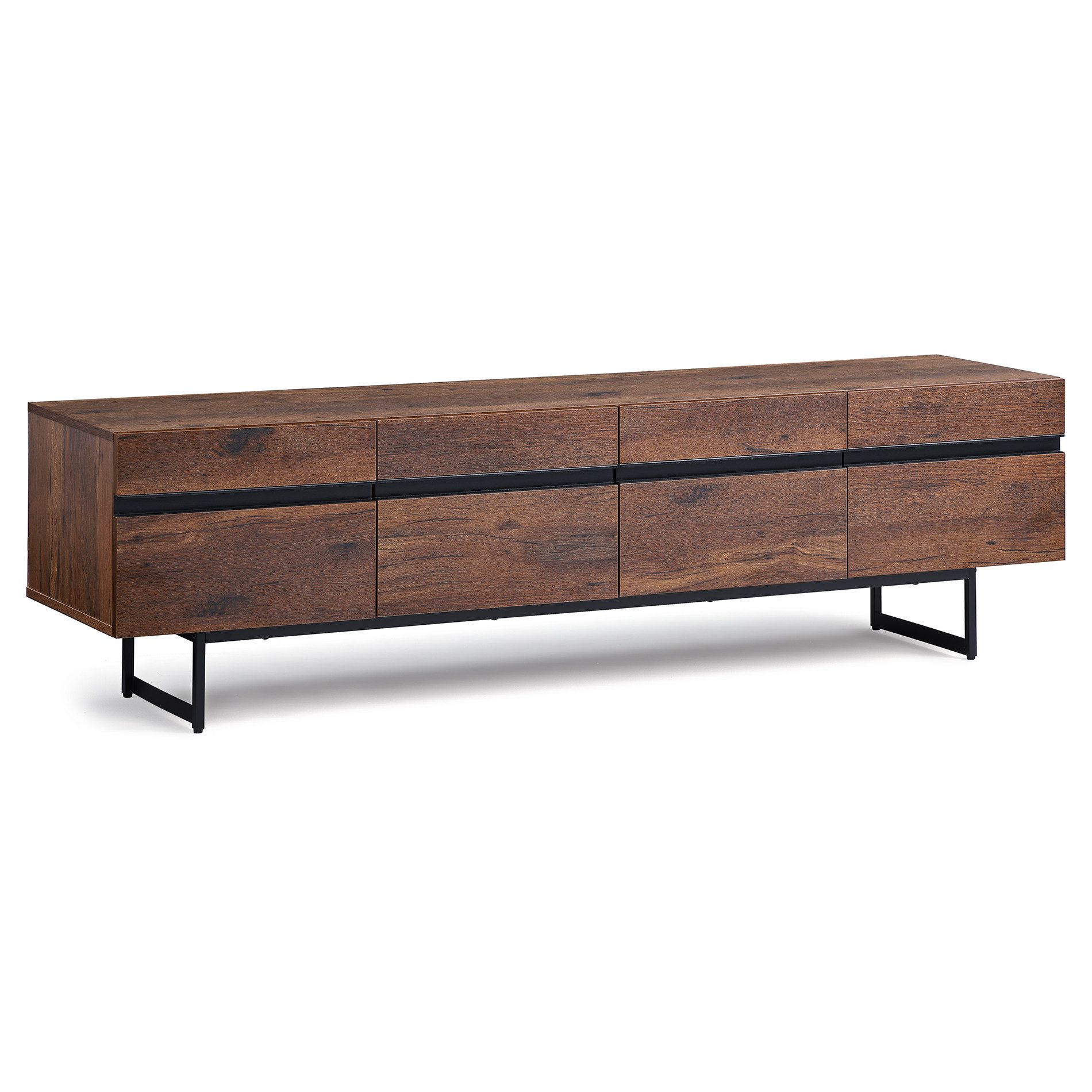 WAMPAT Lowboard 180 cm breiter, brauner TV-Schrank mit 4 Fächern, 51 cm hoch, rutschfeste Füße, für Wohnzimmer