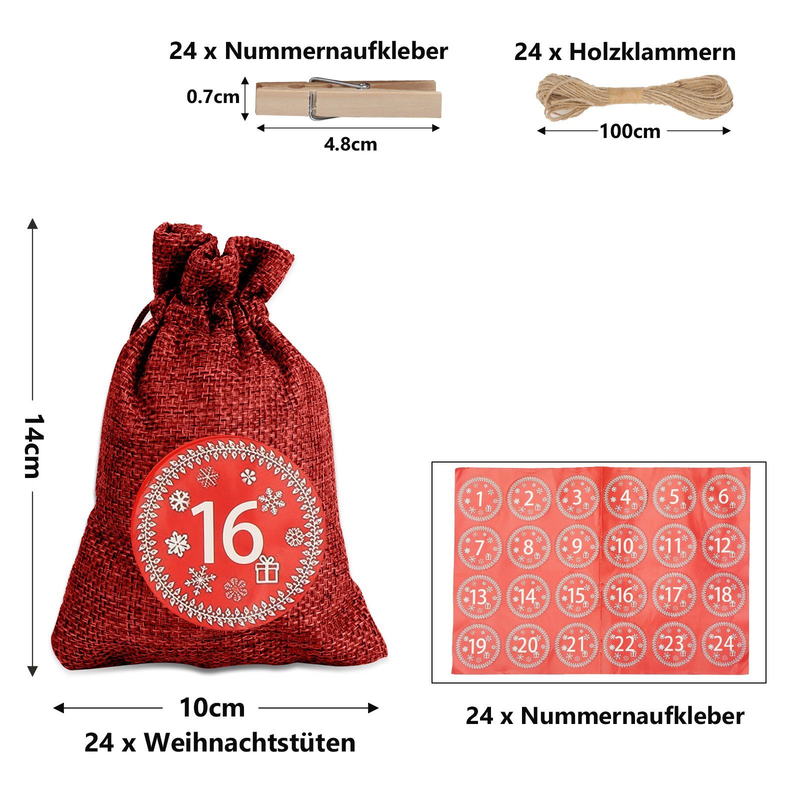 Filz Geschenksäckchen Rot/Grau Aufkleber mit Adventskarte Stoffsäckchen Gimisgu Adventskalender