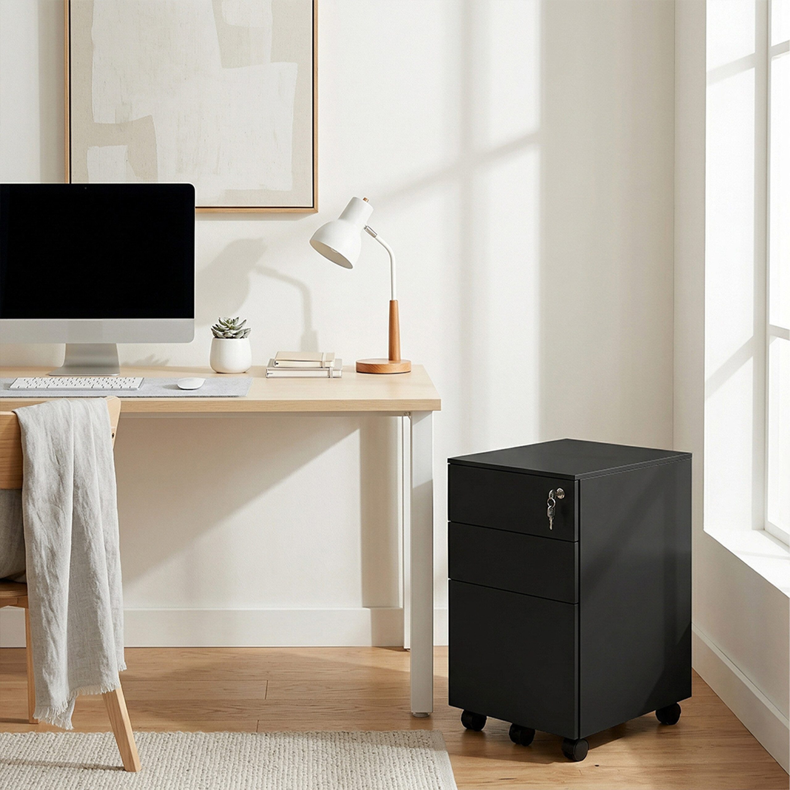 relaxdays Rollcontainer Abschließbarer Rollcontainer aus Metall, schwarz