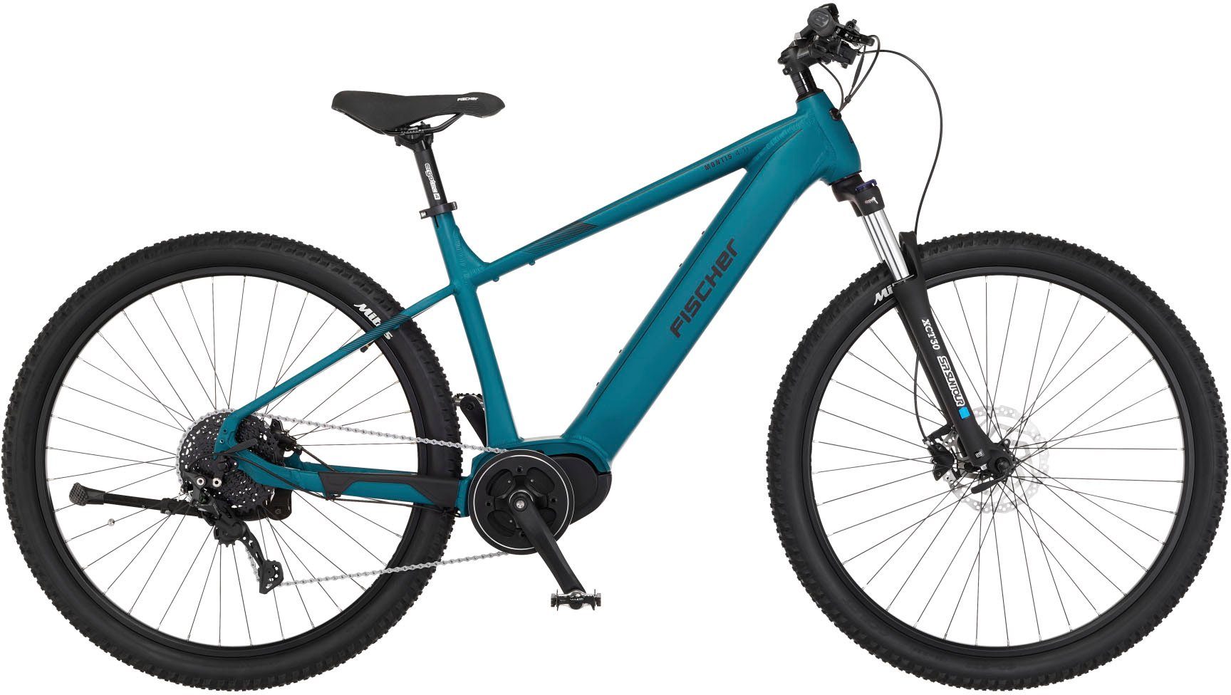 FISCHER Fahrrad E-Bike Mountainbike MONTIS 4.1I 630, 10 Gang Shimano Deore Schaltwerk, Kettenschaltung, Mittelmotor, 630 Wh, (Schloss), Pedelec, Elektrofahrrad für Damen u. Herren, MTB