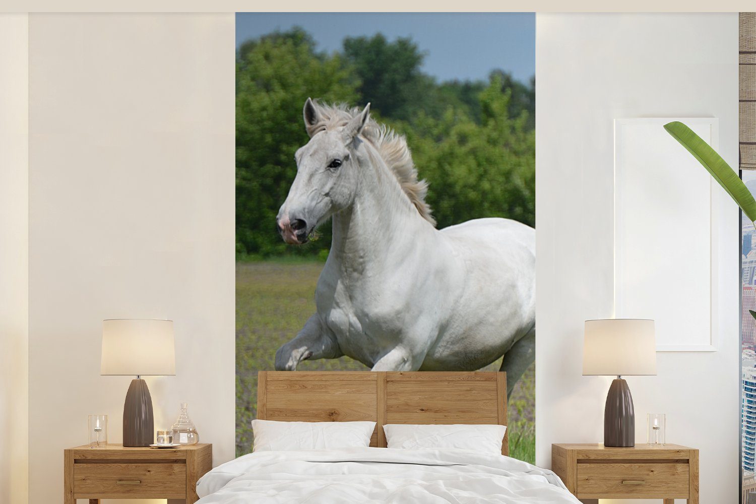 MuchoWow Fototapete Pferde - Natur - Weiß, Matt, bedruckt, (2 St), Vliestapete für Wohnzimmer Schlafzimmer Küche, Fototapete