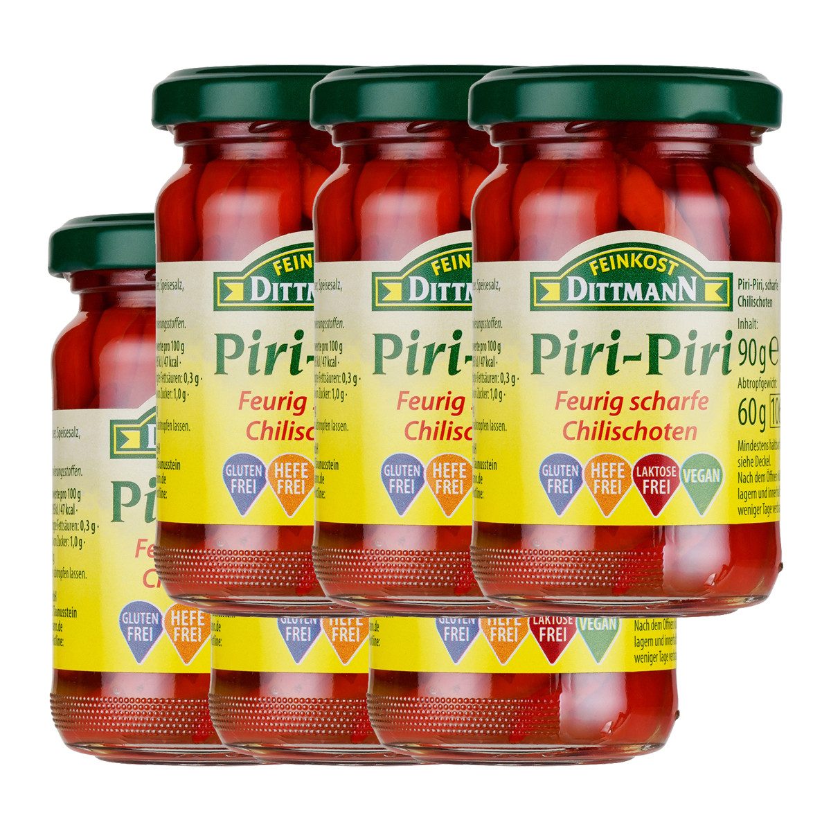 Feinkost Dittmann Gemüsekonserve, Feinkost Dittmann Piri Piri feurig scharfe Chillischoten 90g 6er Pack