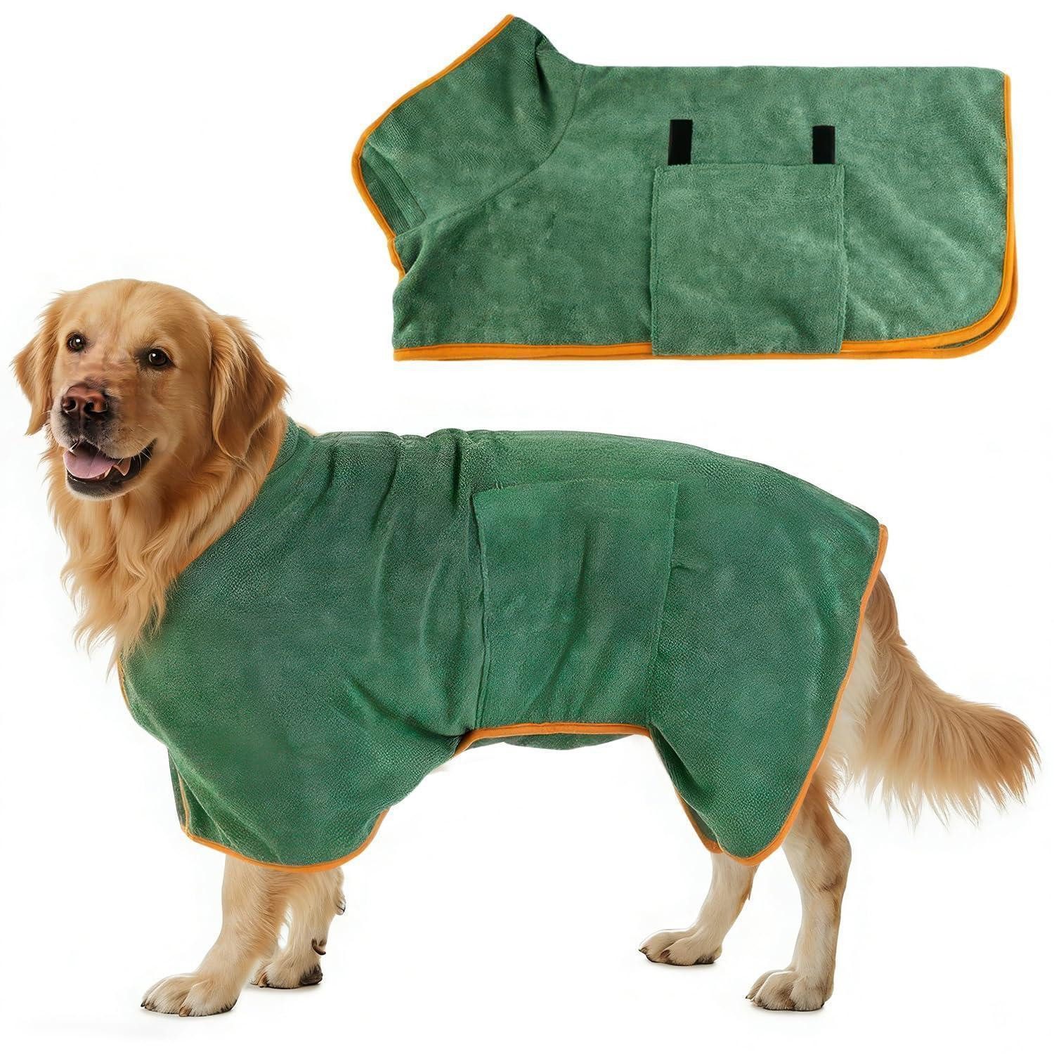 LuxusKollektion Hundebademantel Hundetrockenmantel Dunkelgrün XS