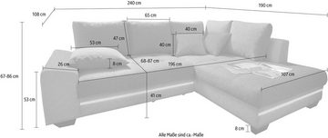 Mr. Couch Ecksofa Nikita L-Form, wahlweise mit Kaltschaum (140kg Belastung/Sitz), Bettfunktion