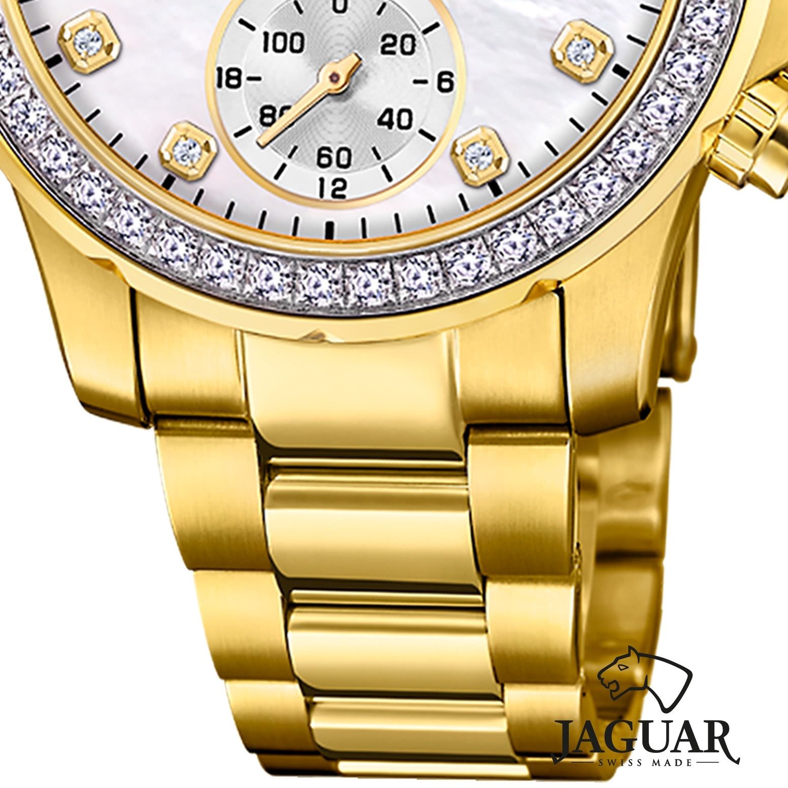 JAGUAR Multifunktionsuhr Jaguar Damenuhr Edelstahl gold Jaguar, (Multifunktionsuhr), Damen Armbanduhr rund, Edelstahlarmband gold