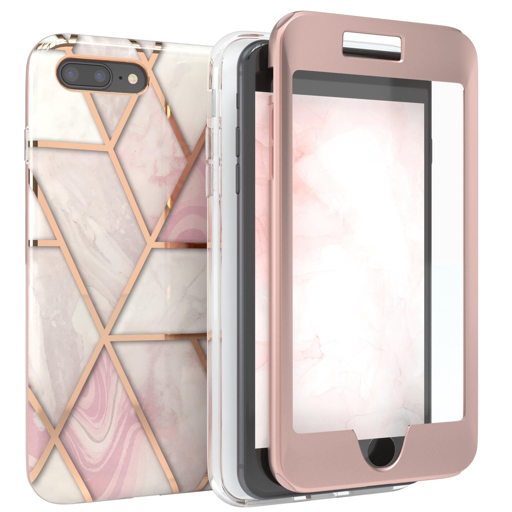 EAZY CASE Handyhülle IMD Fullcover Case für Apple iPhone 8 Plus / 7+ 5,5 Zoll, Fullcover Schutz Marmor Rundum Schutzfolie Vorder- und Rückseite Rosé