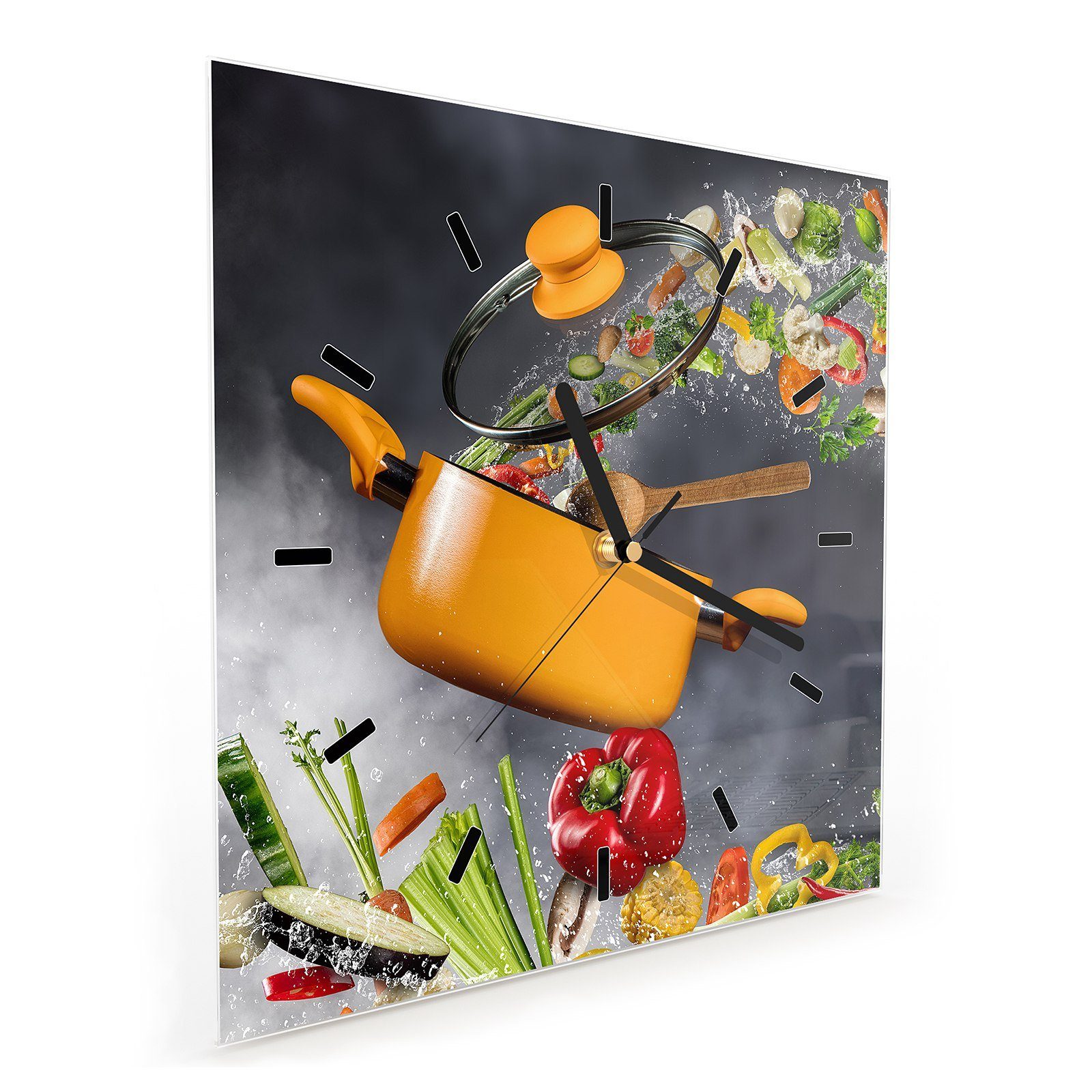 cm Gemüsewelle Größe Motiv Topf Wanduhr aus mit Wanduhr 30 Glasuhr Wandkunst x 30 Primedeco