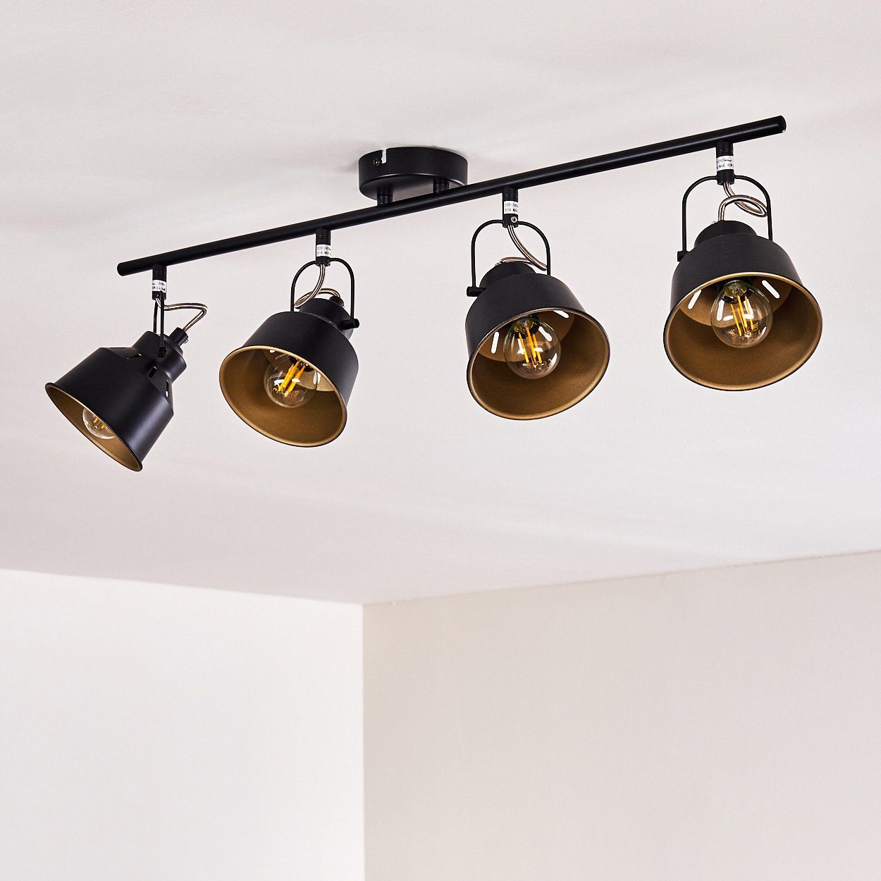 Schwarz/Gold, Retro/Vintage Deckenlampe Strahlern, »Rimini« Metall Deckenleuchte Design verstellbaren in hofstein mit aus ohne Spot Leuchtmittel, im 4xE14,