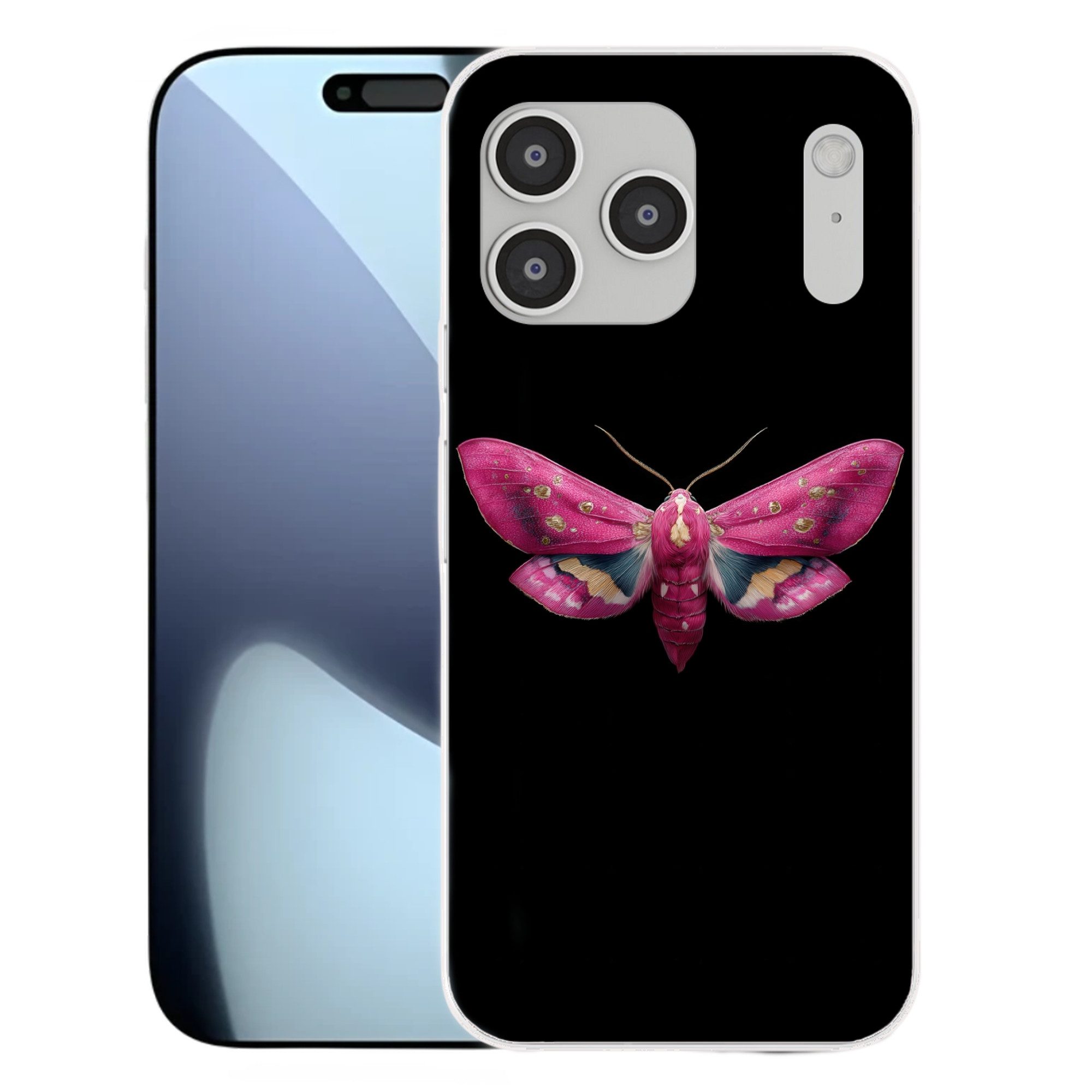 MuchoWow Handyhülle für Apple iPhone 17 Pro Max Schmetterling - Rosa - Motte, Smartphone-Bumper, Print, Handy Schutzhülle Dünn