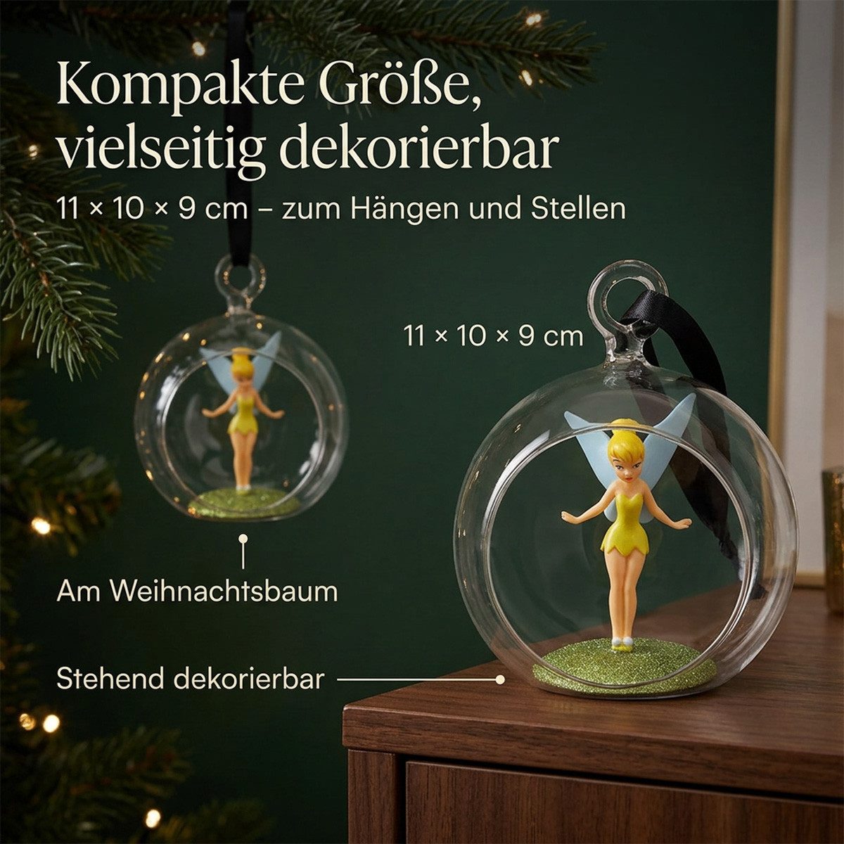 Disney Christbaumschmuck Weihnachtskugel Tinkerbell 3D-Figur, 11 × 10 × 9 cm