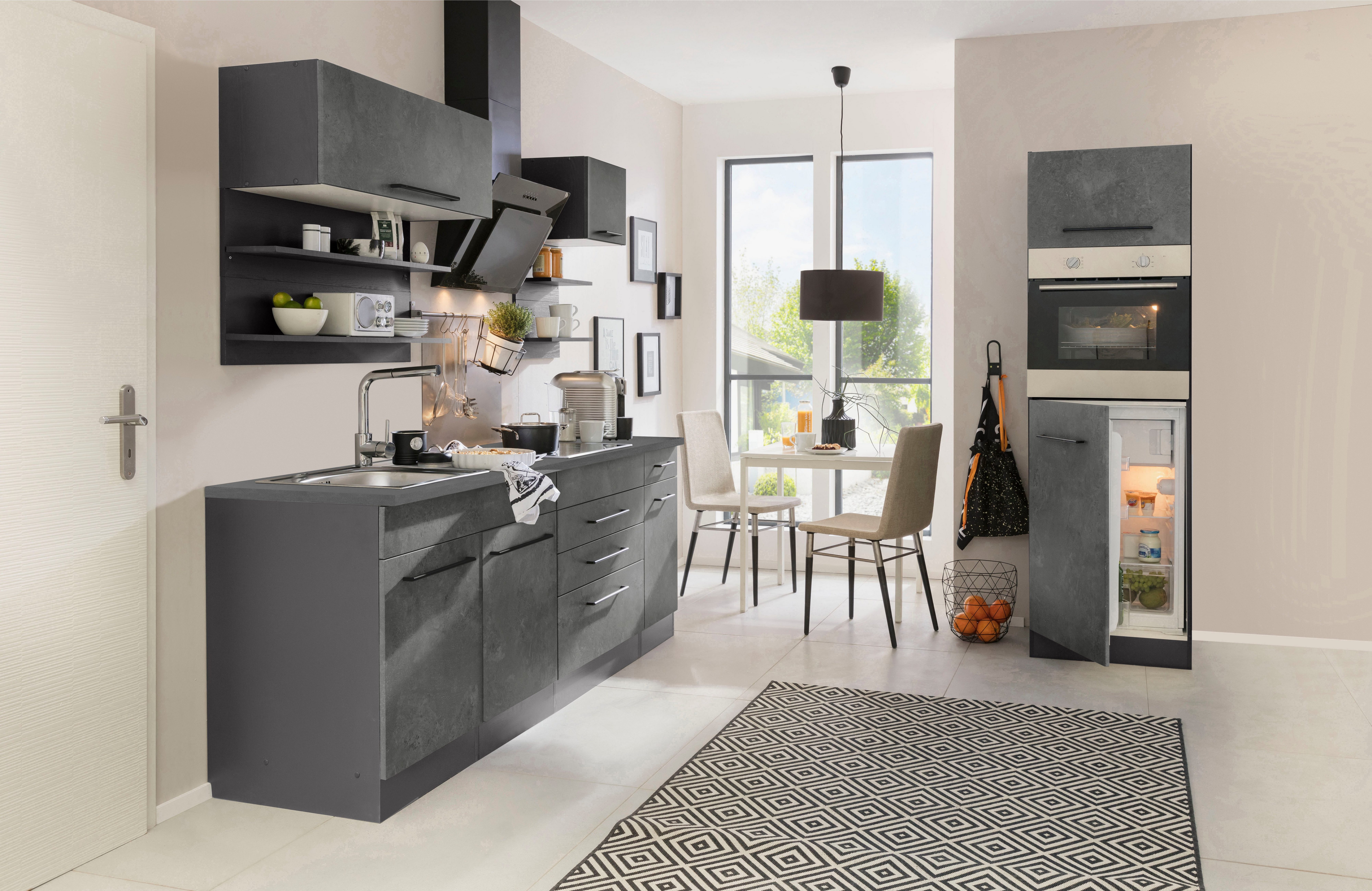 KOCHSTATION Küchenzeile KS-Tulsa, ohne E-Geräte, Breite 290 cm, schwarze Metallgriffe, MDF Fronten