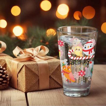 GRAVURZEILE Glas mit UV Druck - Wintereule - Weihnachtsmotiv, Glas, Zur Weihnachtszeit zum Wichteln und als Geschenk für Kinder