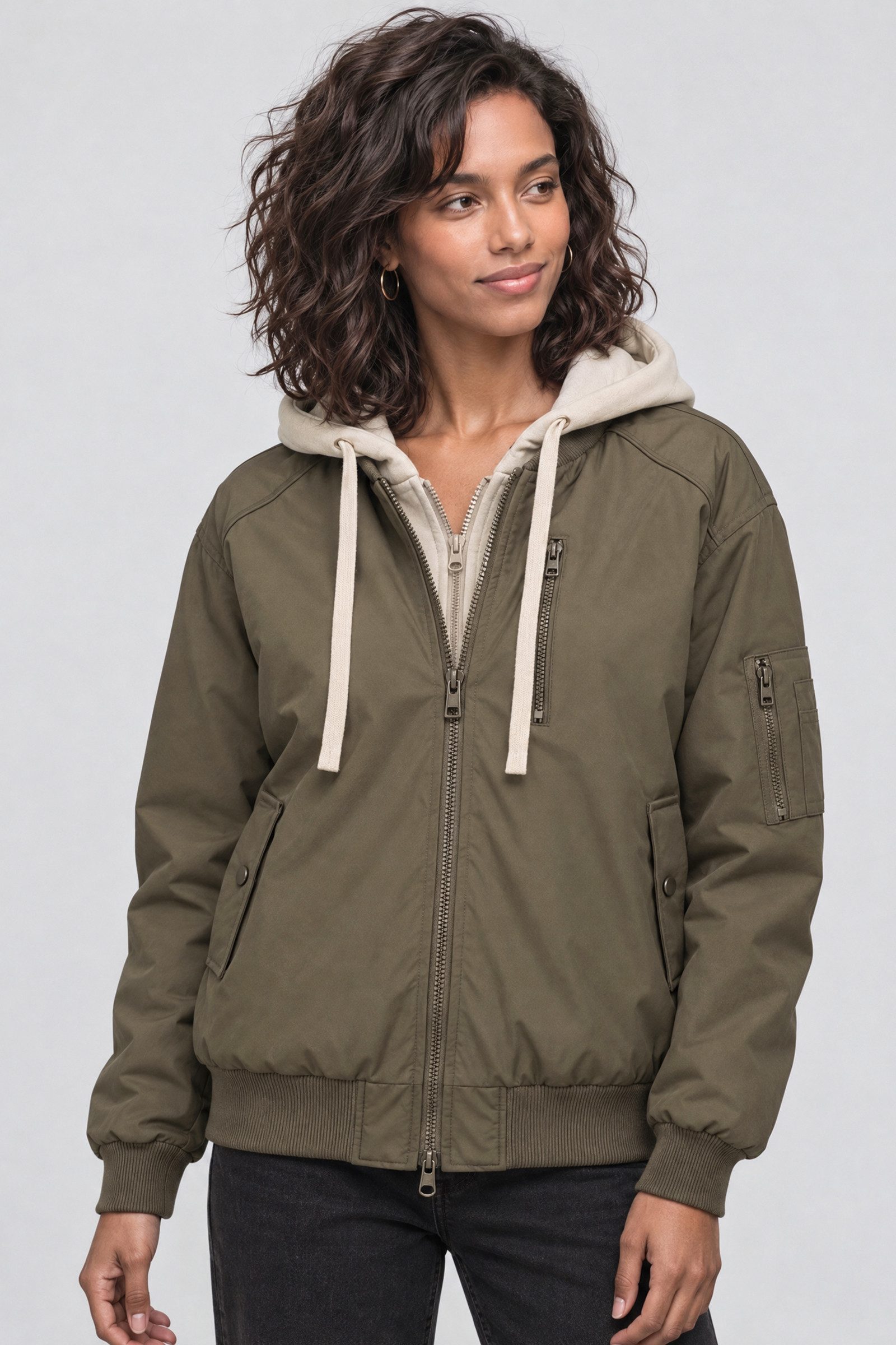 Alife & Kickin Bomberjacke Damen MarylouAK A Übergangsjacke, Jacke Sweat-Kapuzeneinsatz, Zwei-Wege-Reißverschluss, Raglanärmel – Bild 3 von 5