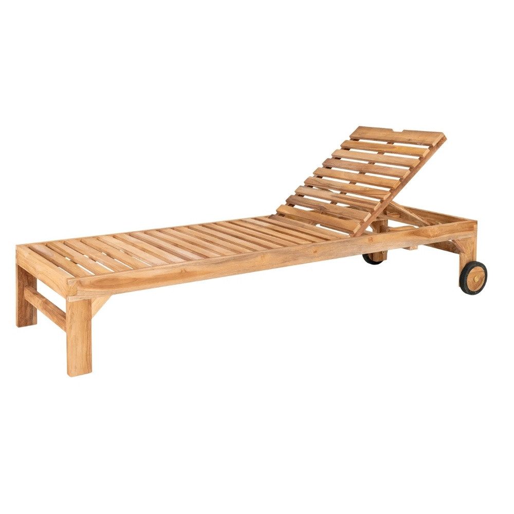 LebensWohnArt Gartenliege Teak Sonnenliege LUKA 200cm mit Rollen – verstellbar Gartenliege
