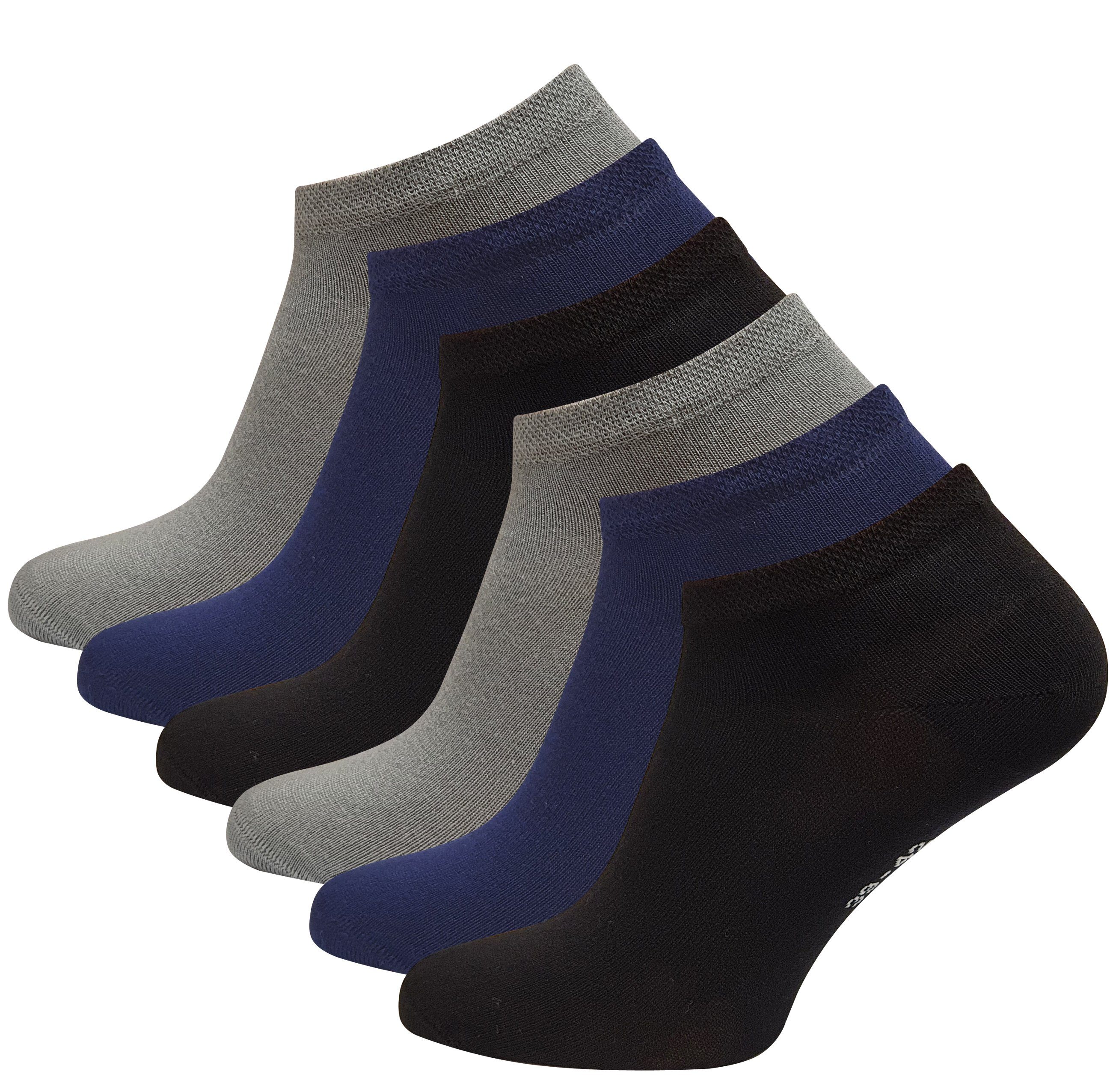 atmungsaktiv Sneakersocken schwarz/grau/marineblau Creation® Vincent (6-Paar) weich Viskose durch und