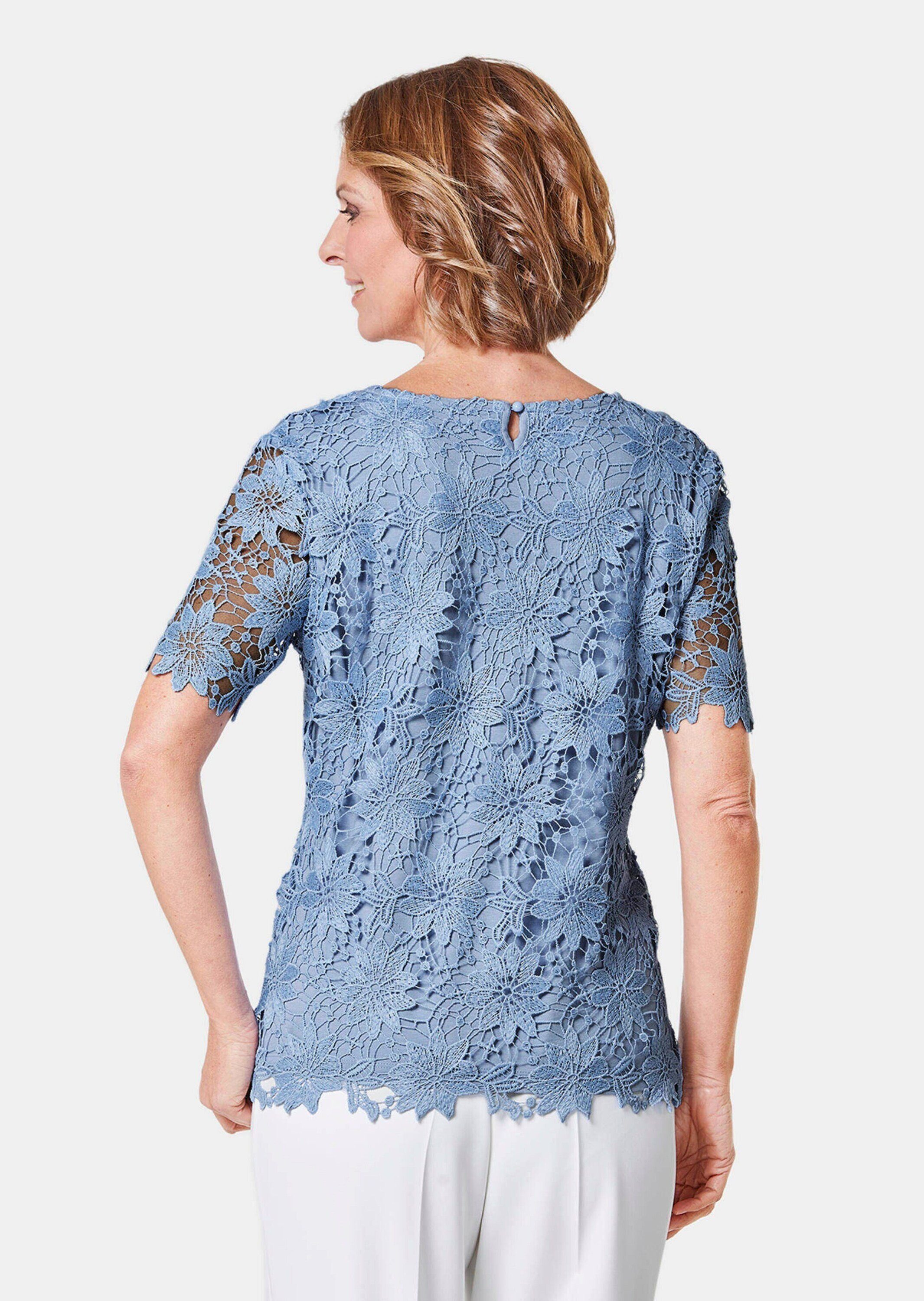 GOLDNER Kurzarmbluse Kurzgröße: Festliche Bluse aus edler Spitze