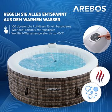 Arebos Whirlpool Aufblasbar, Innen- und Außenbereich, 4 Personen, ⌀ 180cm, (Set, Aufblasbar komplett mit Zubehör)