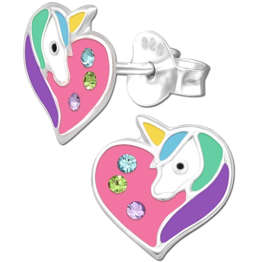 Limana Paar Ohrstecker Kinder Mädchen Ohrringe echt 925 Sterling Silber Pferde Einhorn, Kinderohrringe Mädchenohrringe Geschenk Idee Geschenkidee