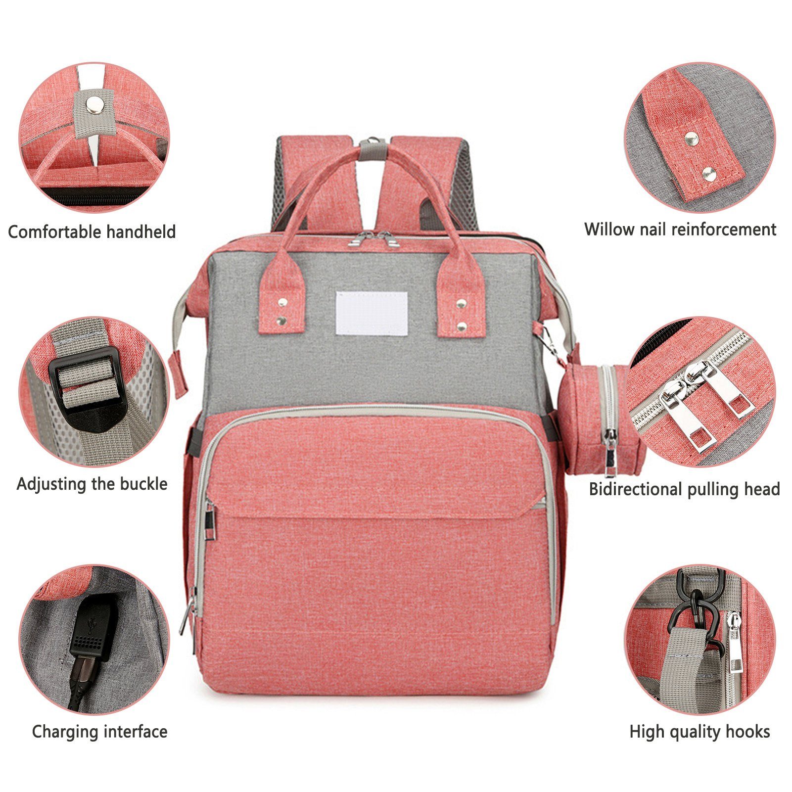 Wickeltasche Wickeltasche Mit Mehrzweck-Mutterrucksack Tragbare Blusmart grey Reißverschluss,