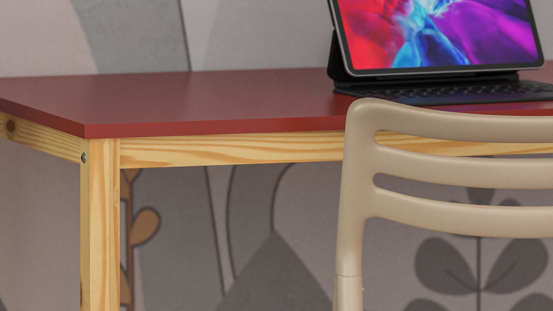 Tischplatte) Tischplatte bunter Rot Natural Natural Schreibtisch bunter Johny (Schreibtisch Siblo Schreibtisch mit Johny mit