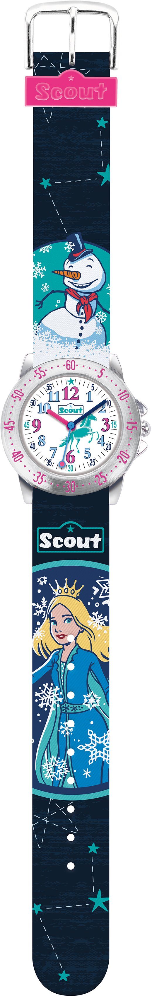 Niedrigster Preis im Land! Scout Quarzuhr Action Girls, 280378017, Geschenk Prinzessin,-Schneemann,-Pferdemotiv, ideal als auch