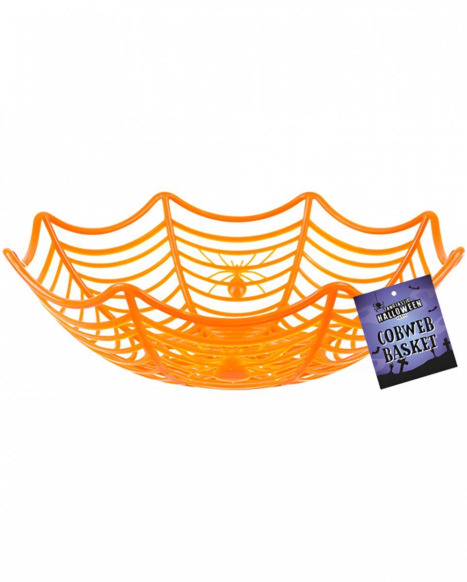 Horror-Shop Dekofigur Orange Spinnweben Partyschale mit Spinnen für Tric