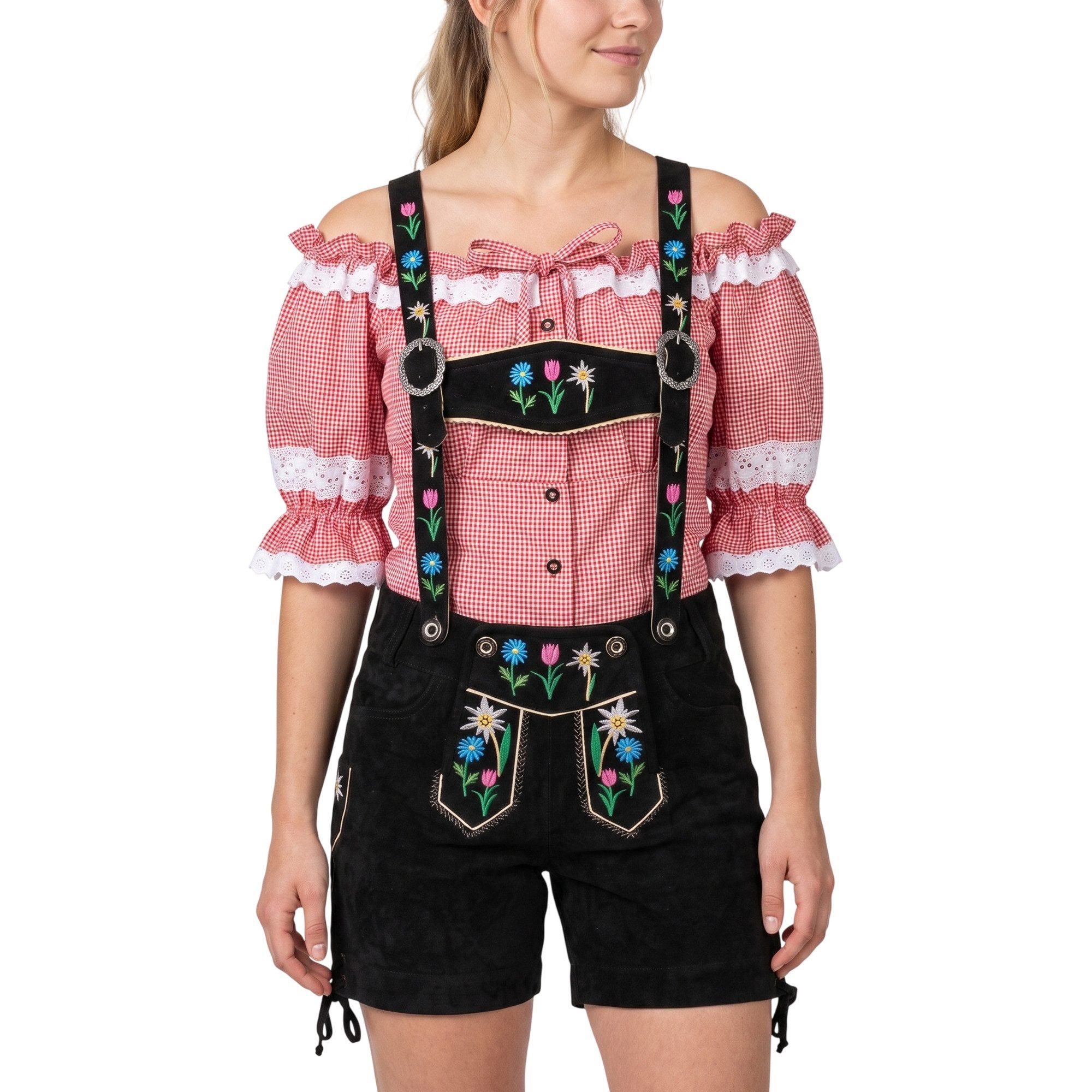 German Wear Trachtenlederhose GW21 Schwarz Edelweiß kurze trachten lederhose Wildbock damenlederhose