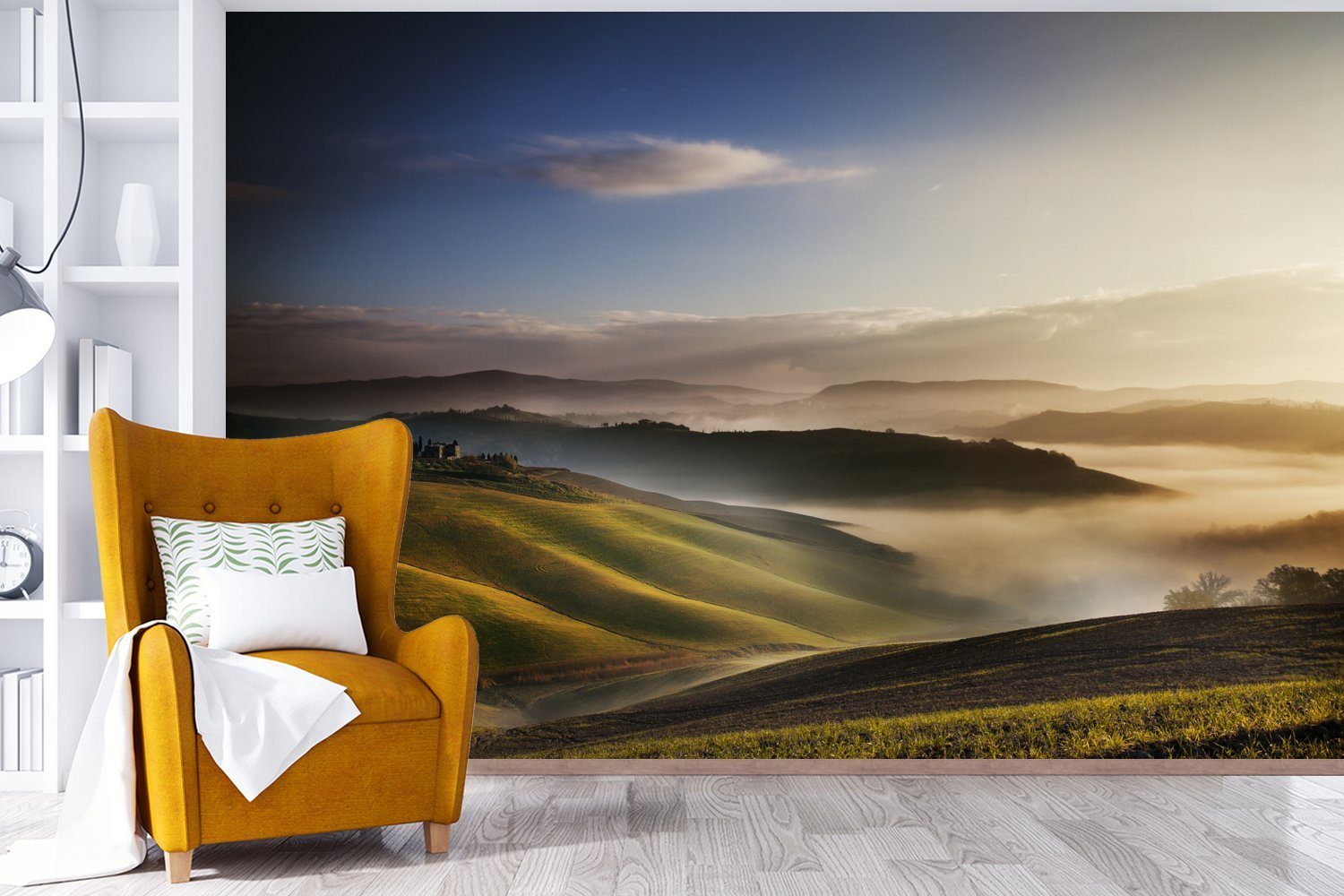 Tapete - St), für Wallpaper Fototapete Nebel Landschaft, Schlafzimmer, Wohnzimmer, bedruckt, Matt, Vinyl (6 Kinderzimmer, Toskana MuchoWow -