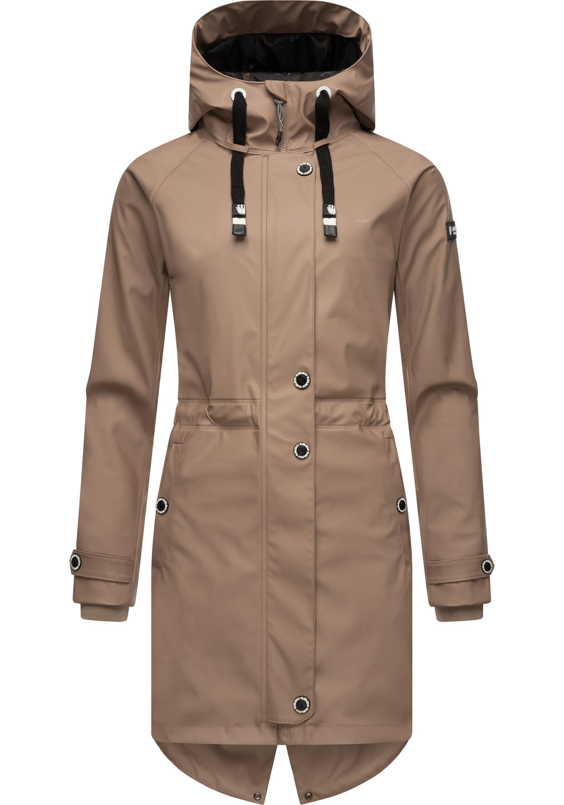 Navahoo Regenjacke Rainy Flower modischer taupe Regenmantel Damen Kapuze mit