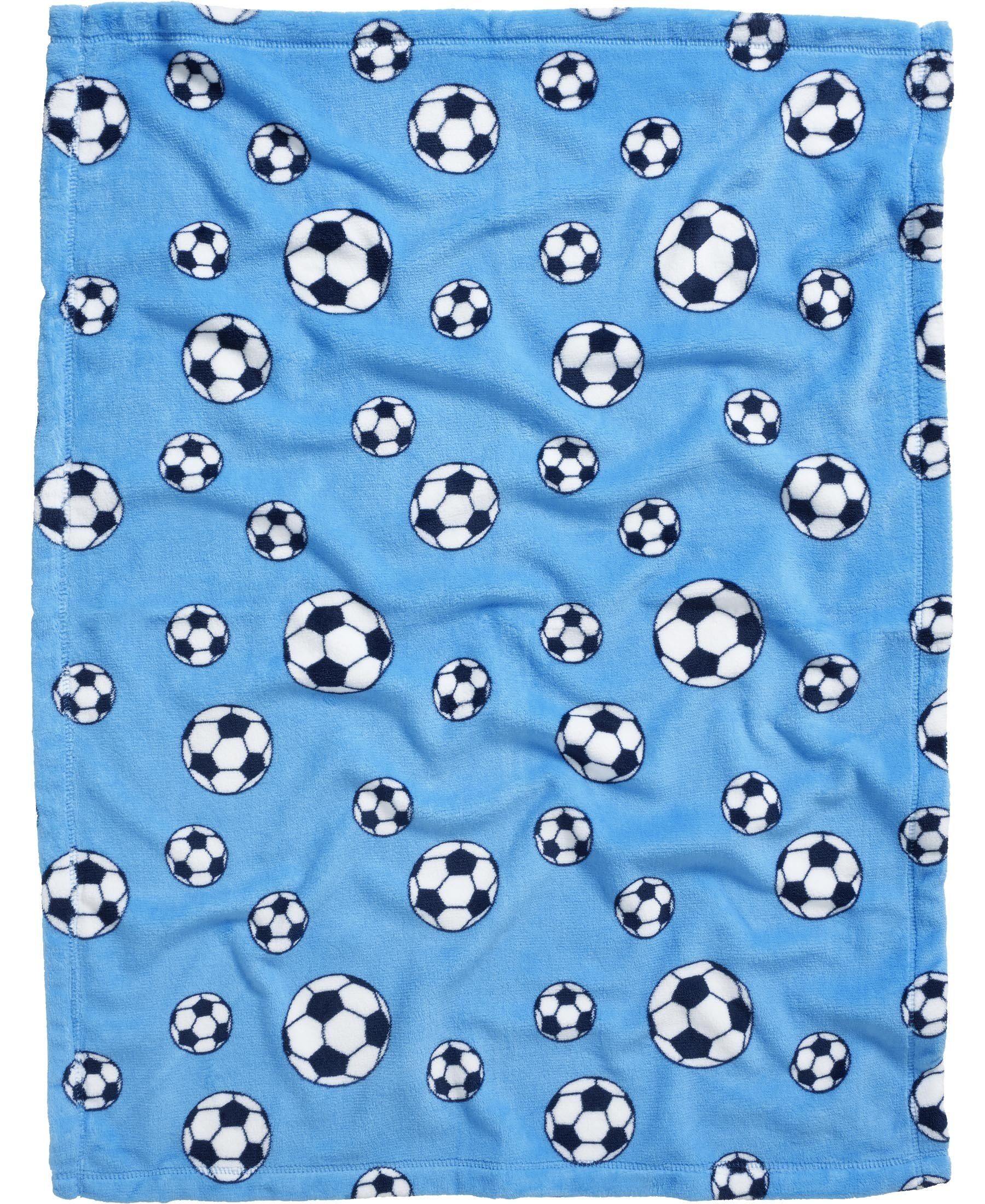 blau Fleece-Decke Playshoes Babydecke Fußball,