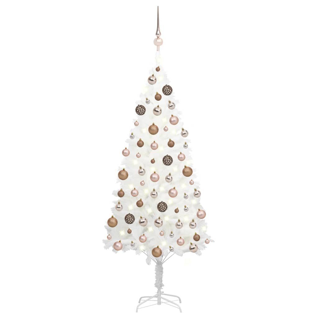 Künstlicher 120 Künstlicher Beleuchtung vidaXL mit Weihnachtsbaum & Weiß Kugeln Weihnachtsbaum Rose cm