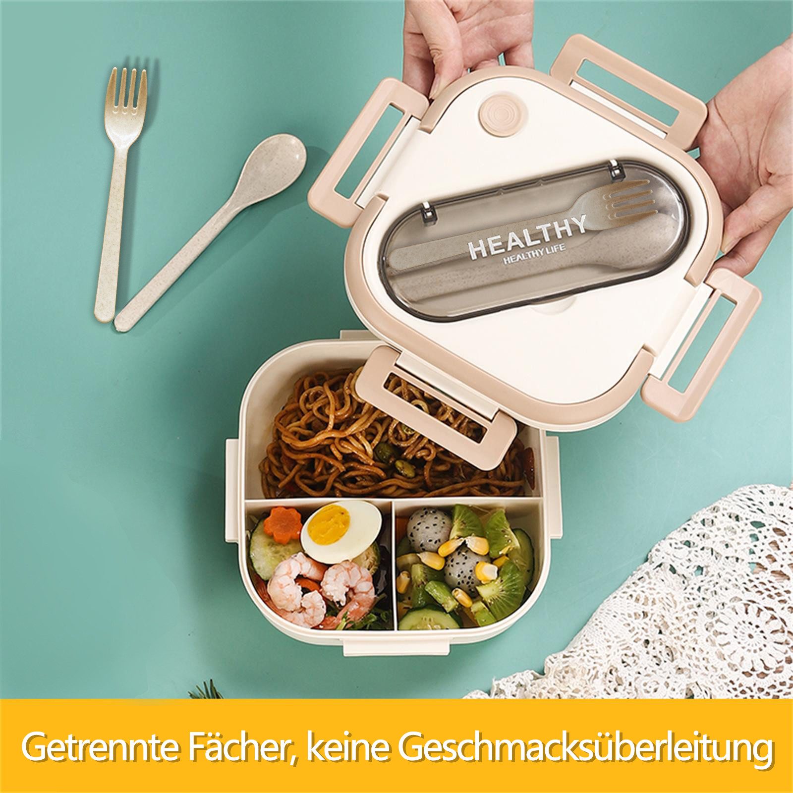 Fine Life Pro Lunchbox Kinder Brotdose (3 Fächer), PP5, (1-tlg), Auslaufsicher & BPA-frei-mit Besteck – Bild 2 von 5