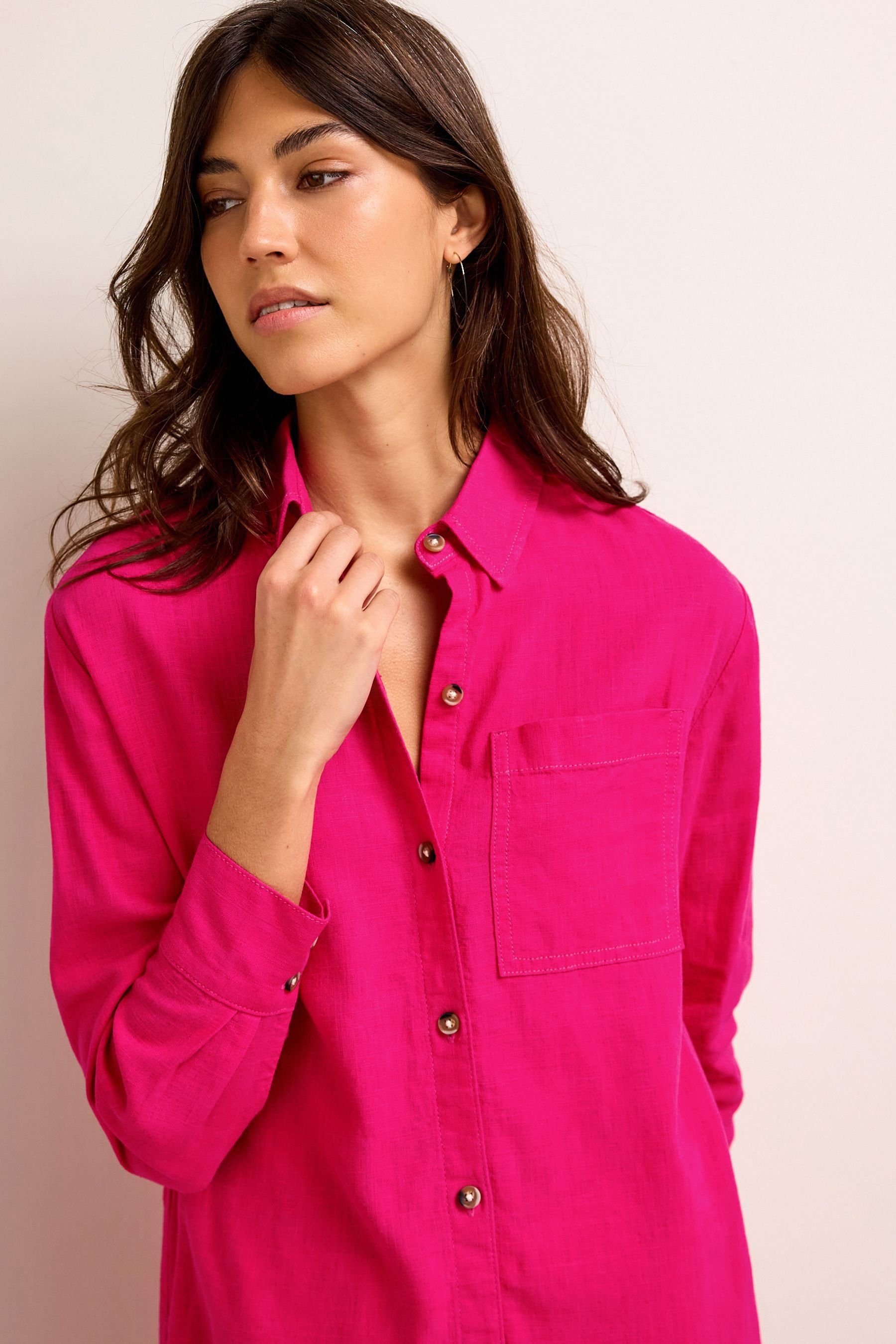 aus (1-tlg) Bright Leinenmix Hemdkleid Next Pink Oversized Blusenkleid