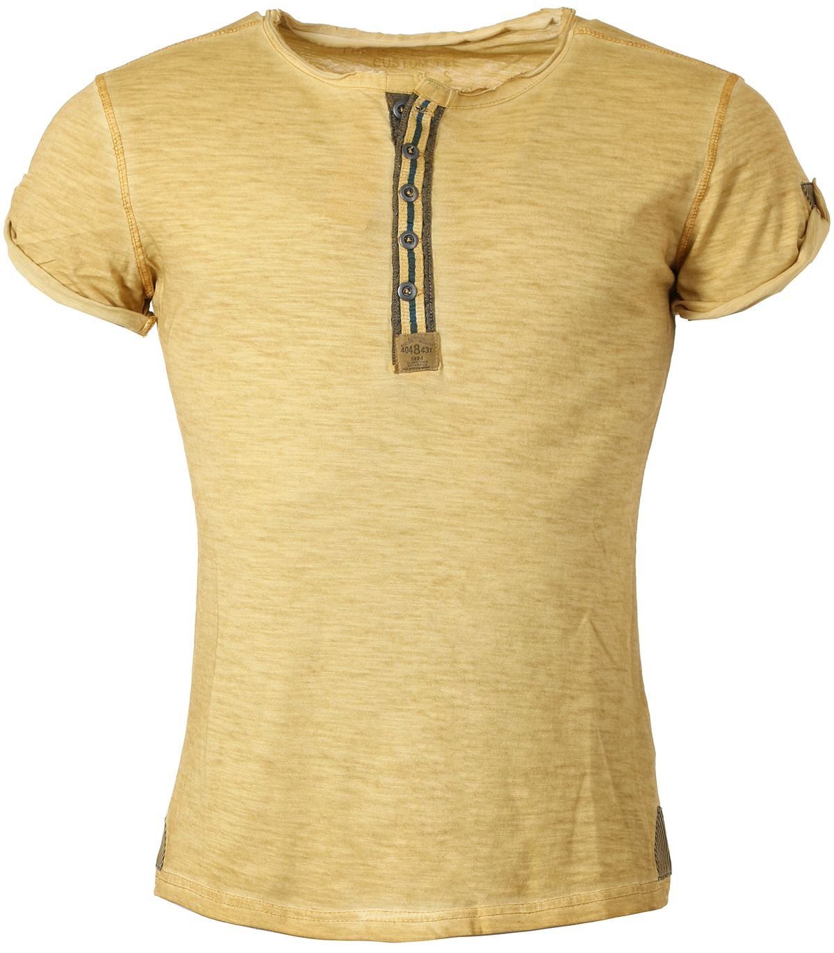 button unifarben Largo Knopfleiste kurzarm mit Arena MT00023 für Honey Yellow slim Herren fit Key T-Shirt vintage Look