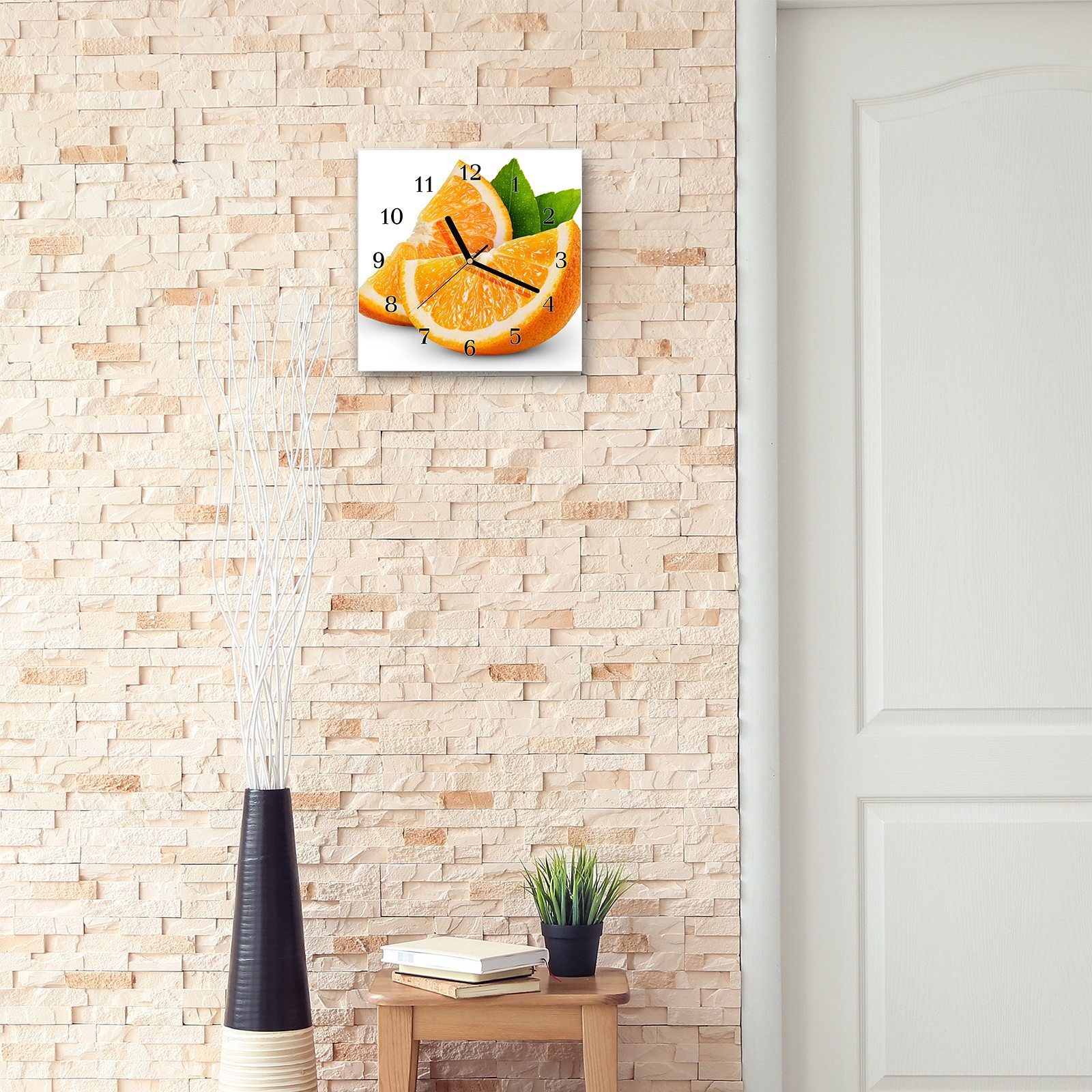 30 30 Wandkunst Größe Orangenschnitze cm x Wanduhr Motiv Primedeco Glasuhr Wanduhr mit