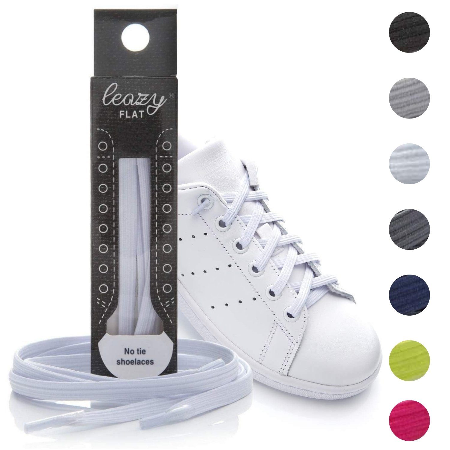 leazy Шнурки ohne Binden Flache Elastische Schuhbänder zum Einhaken, Weiße Gummischnürsenkel für Kinder und Erwachsene
