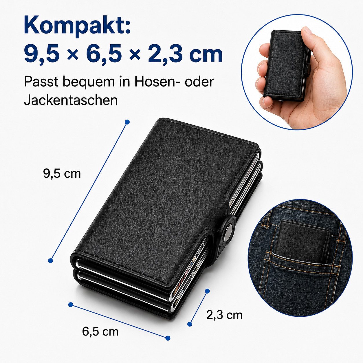 ibettertec Mini Geldbörse Slim Wallet Herren, Kartenetui, Kartenhalter mit RFID-Schutz (Pop-up Geldbörse mit 2 Kartenfächern, für bis zu 12 Karten), 2 Pop-up-Fä – Bild 4 von 5