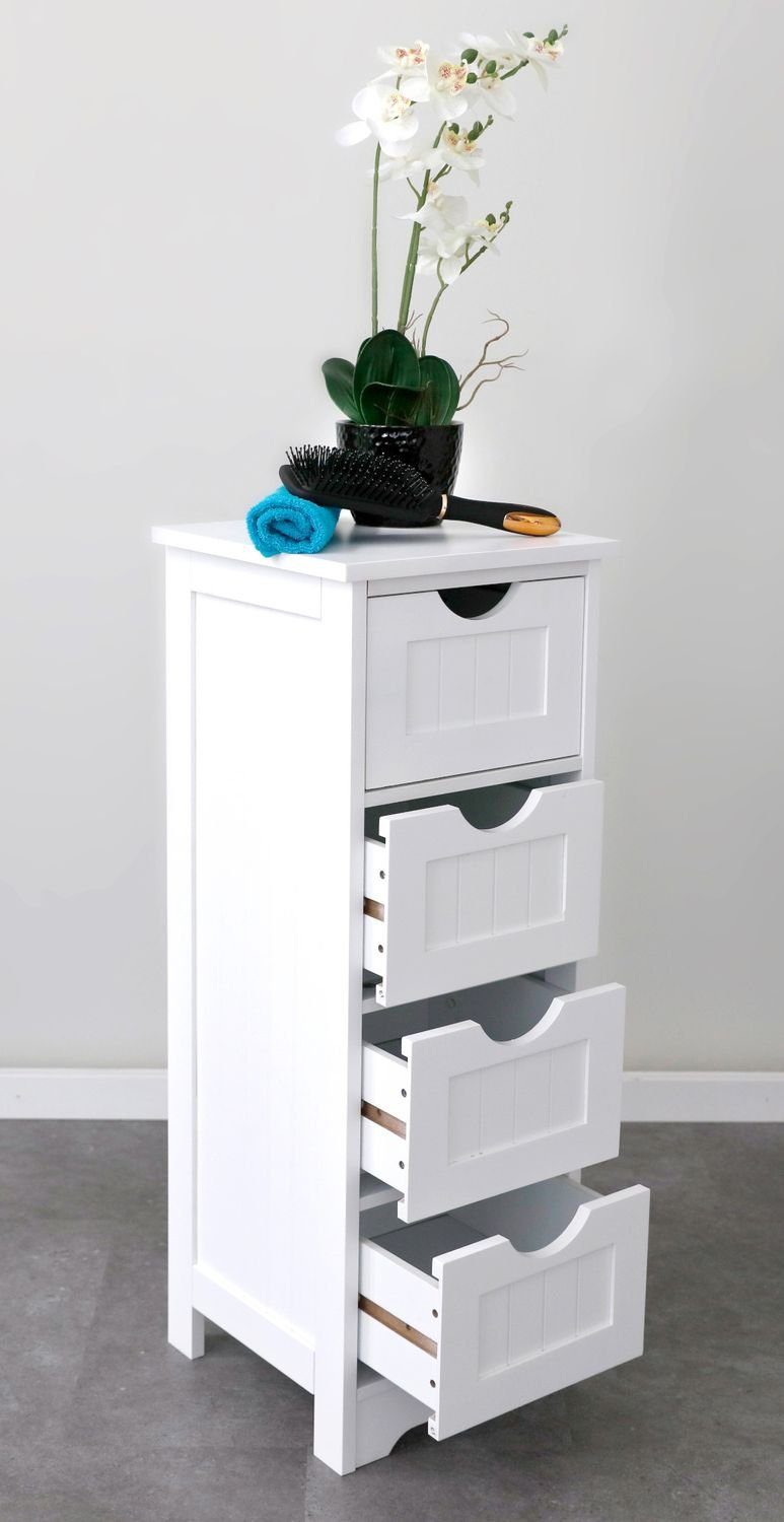 BURI Badezimmerspiegelschrank Schrank mit 4 Schubladen weiß Landhaus Badezimmerschrank