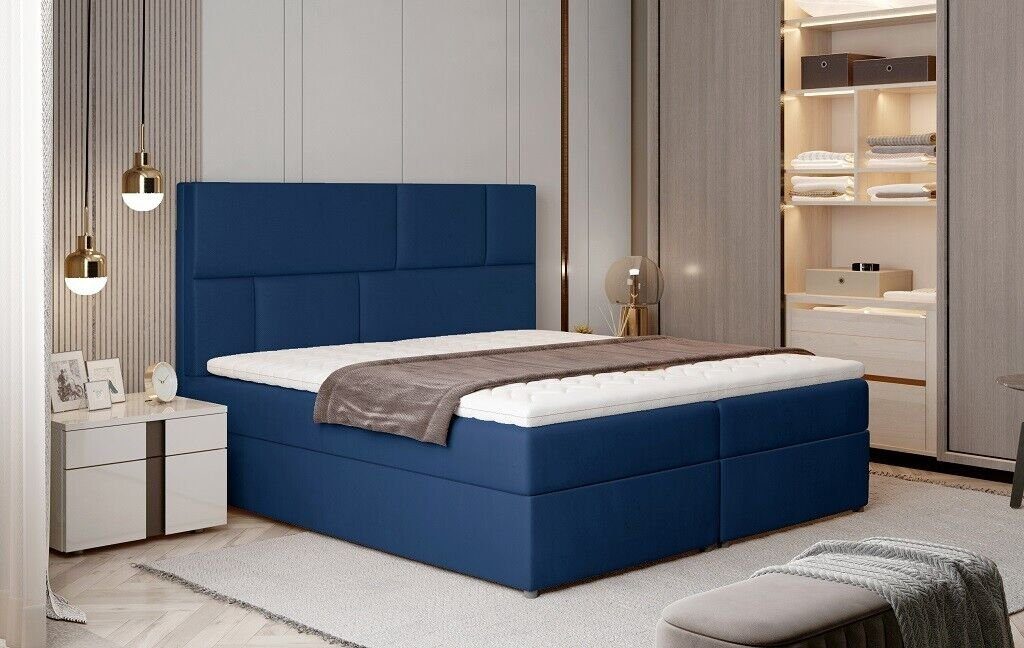 Bett, Polsterbett Betten Designerbett JVmoebel Luxus Boxspring Bett Designer Blau