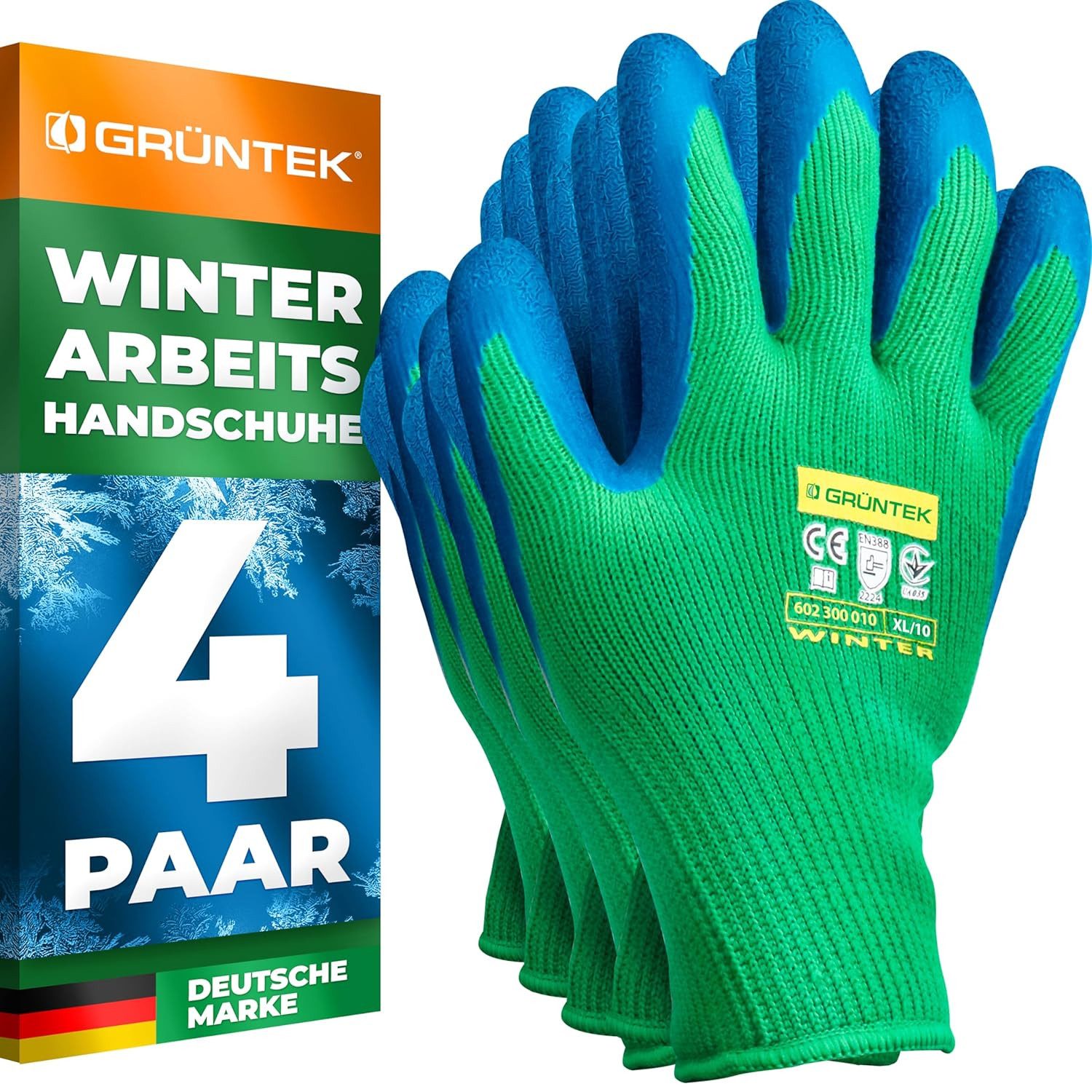 GRÜNTEK Winter-Arbeitshandschuhe THERMO Робочі рукавички mit Thermofutter, Schutz Winterhandschuhe (Set, 4-St., 4 Paar für Herren und Damen Gr. XL/10) Garten-Handschuhe für Gebrauch im Herbst und Winter