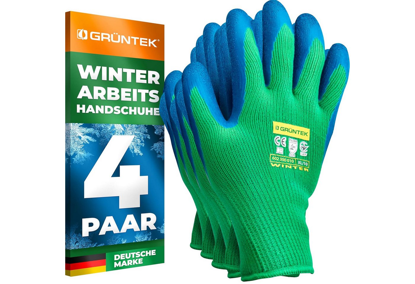 GRÜNTEK Winter-Arbeitshandschuhe THERMO Arbeitshandschuhe mit Thermofutter, Schutz Winterhandschuhe (Set, 4-St., 4 Paar für Herren und Damen Gr. XL/10) Garten-Handschuhe für Gebrauch im Herbst und Winter