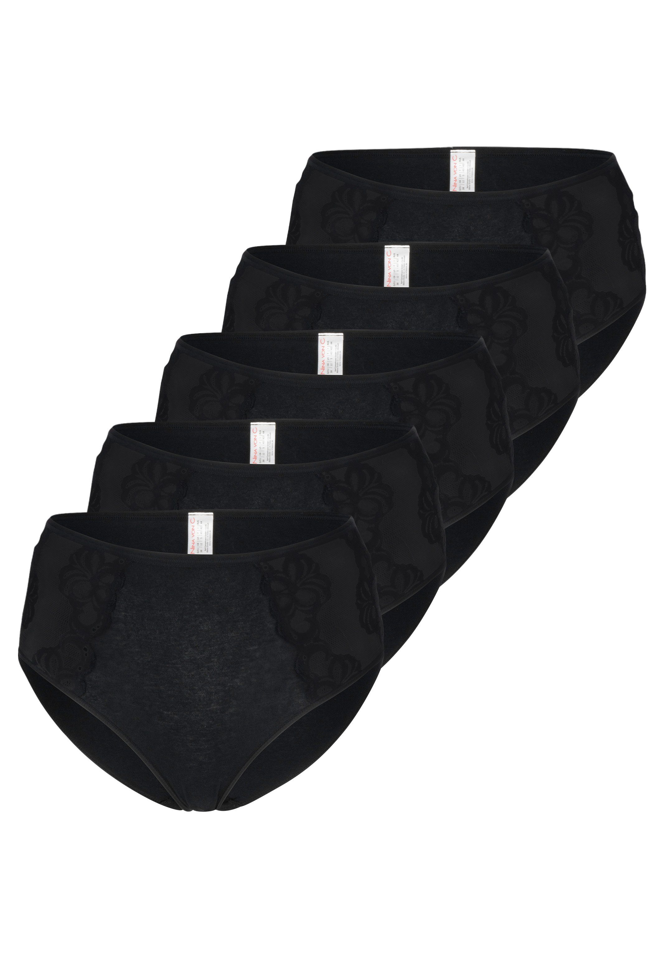 Nina Von C. Taillenslip 5er Pack Basic (Spar-Set, 5-St) Taillen Slip - Baumwolle - Atmungsaktiv Schwarz