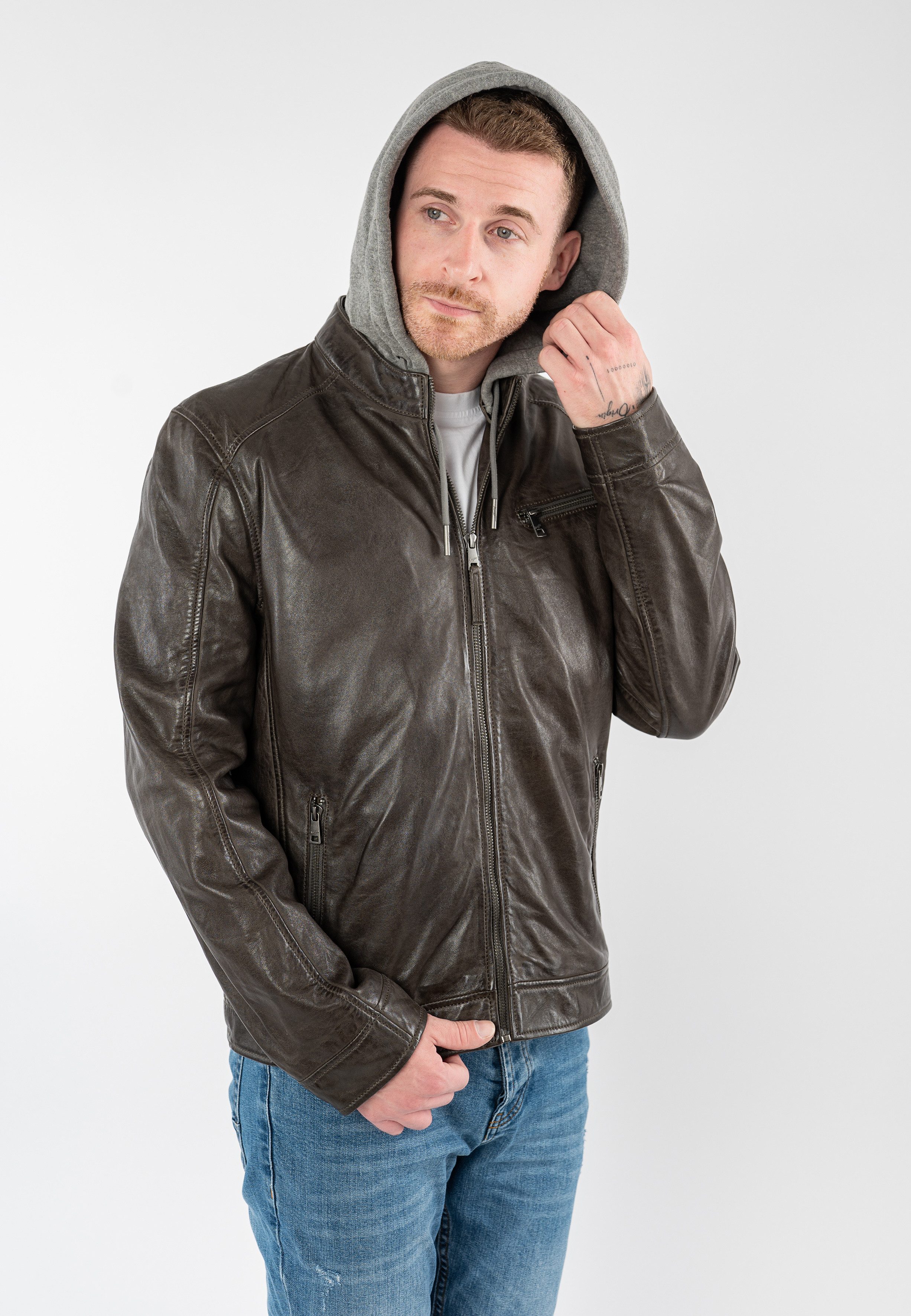 Mauritius Lederjacke MMBarlo mit abnehmbarer Kapuze günstig online kaufen