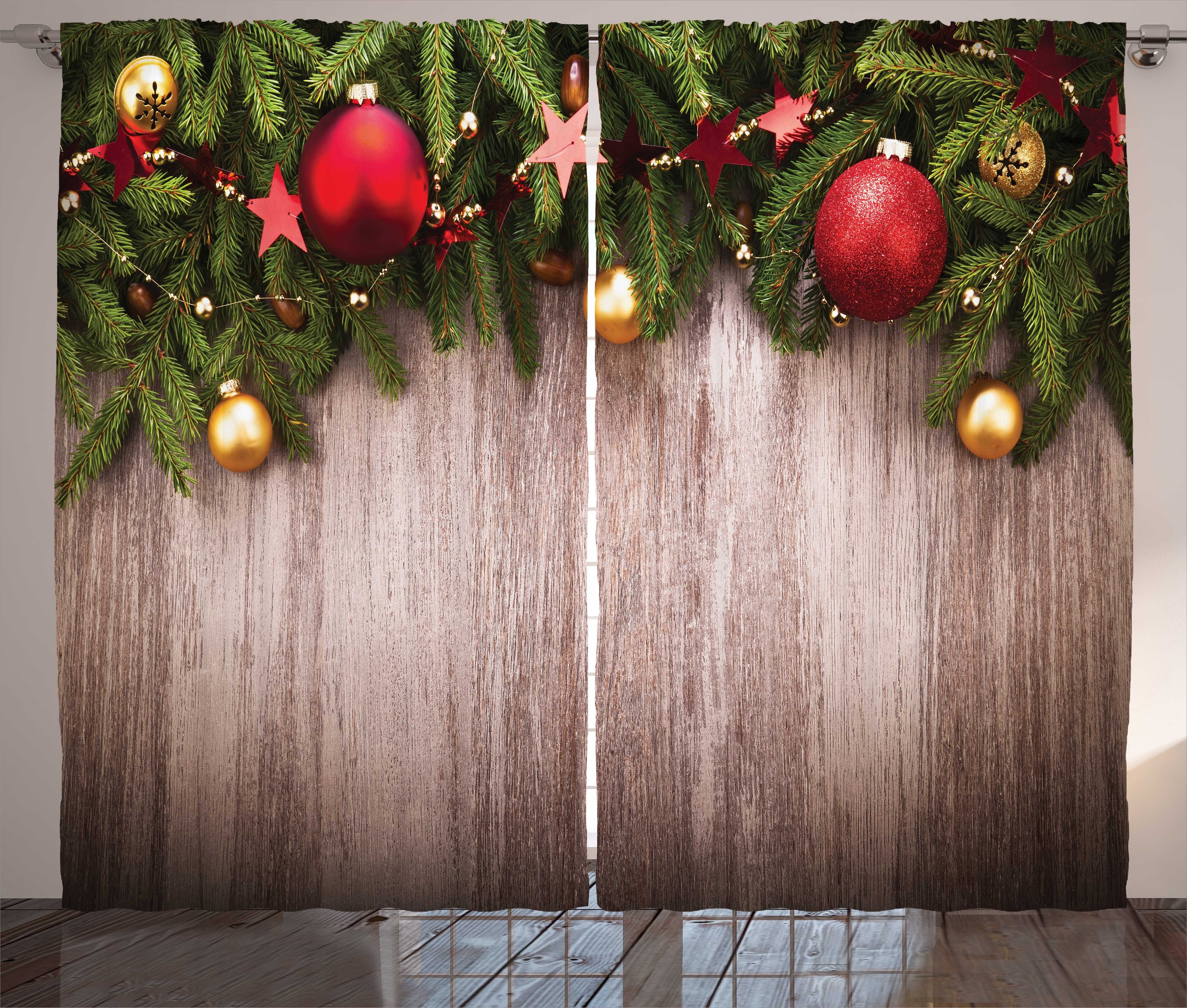 Gardine Schlafzimmer Kräuselband Vorhang mit Schlaufen und Haken, Abakuhaus, Weihnachten Holz Rustikales Weihnachten