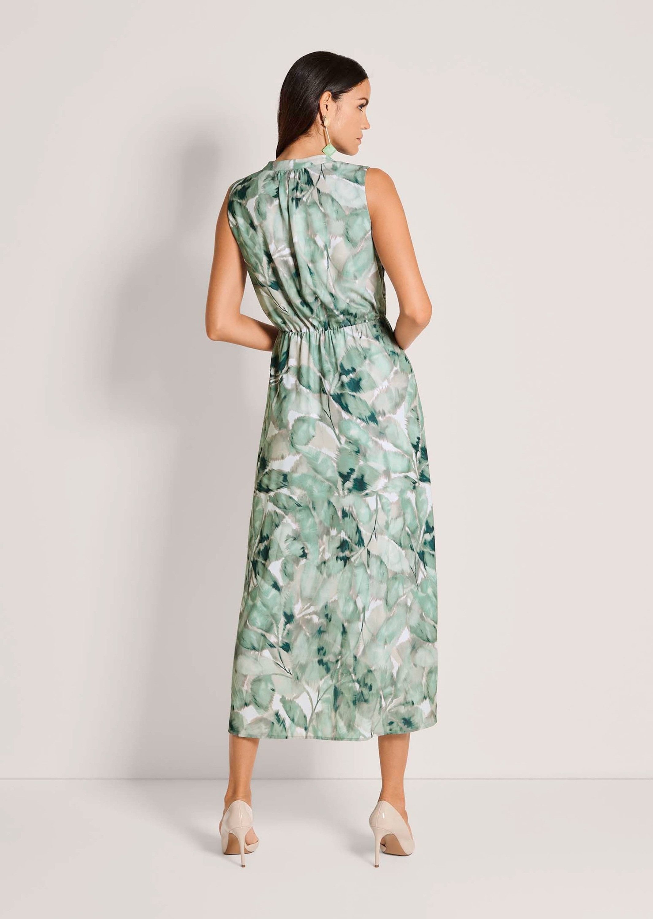 MADELEINE Maxikleid Midikleid mit floralem Muster Sommerkleid mit Rundhals mit V-Schlitz, Wadenlänge und ohne Arm