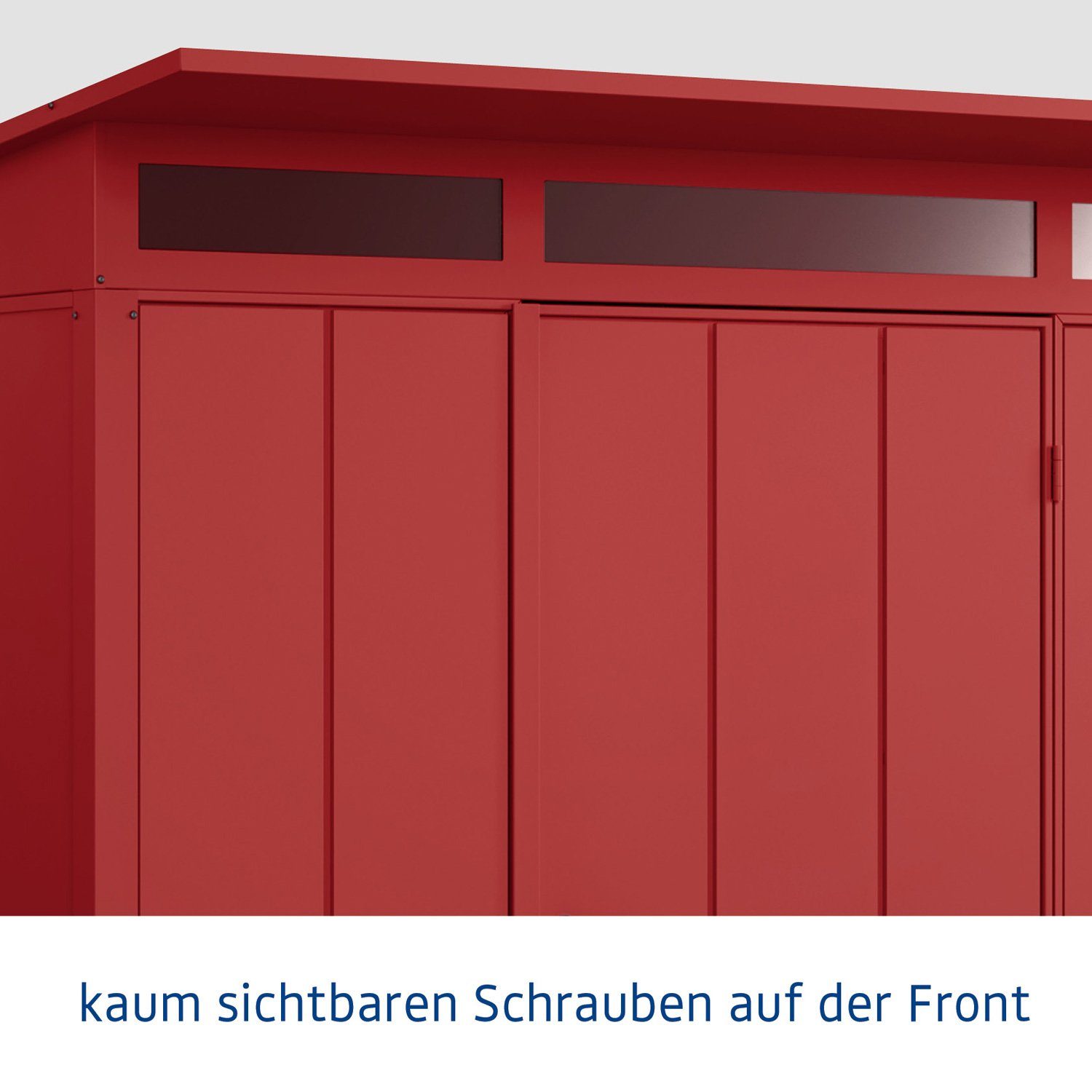 Hörmann Ecostar Gerätehaus Metall-Gerätehaus Elegant Tür Typ 3, Pultdach 1-flügelige mit purpurrot