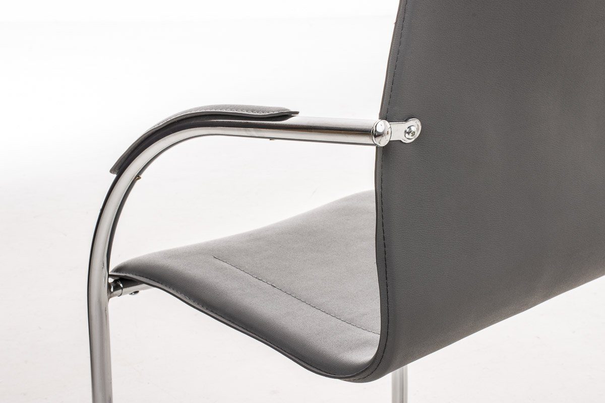Meli Konferenzstuhl Wohnzimmerstuhl), Sitzfläche Metall Besucherstuhl mit Kunstleder - chrom grau - - (Küchenstuhl gepolsterter Gestell: - Esszimmerstuhl hochwertig TPFLiving Sitzfläche: