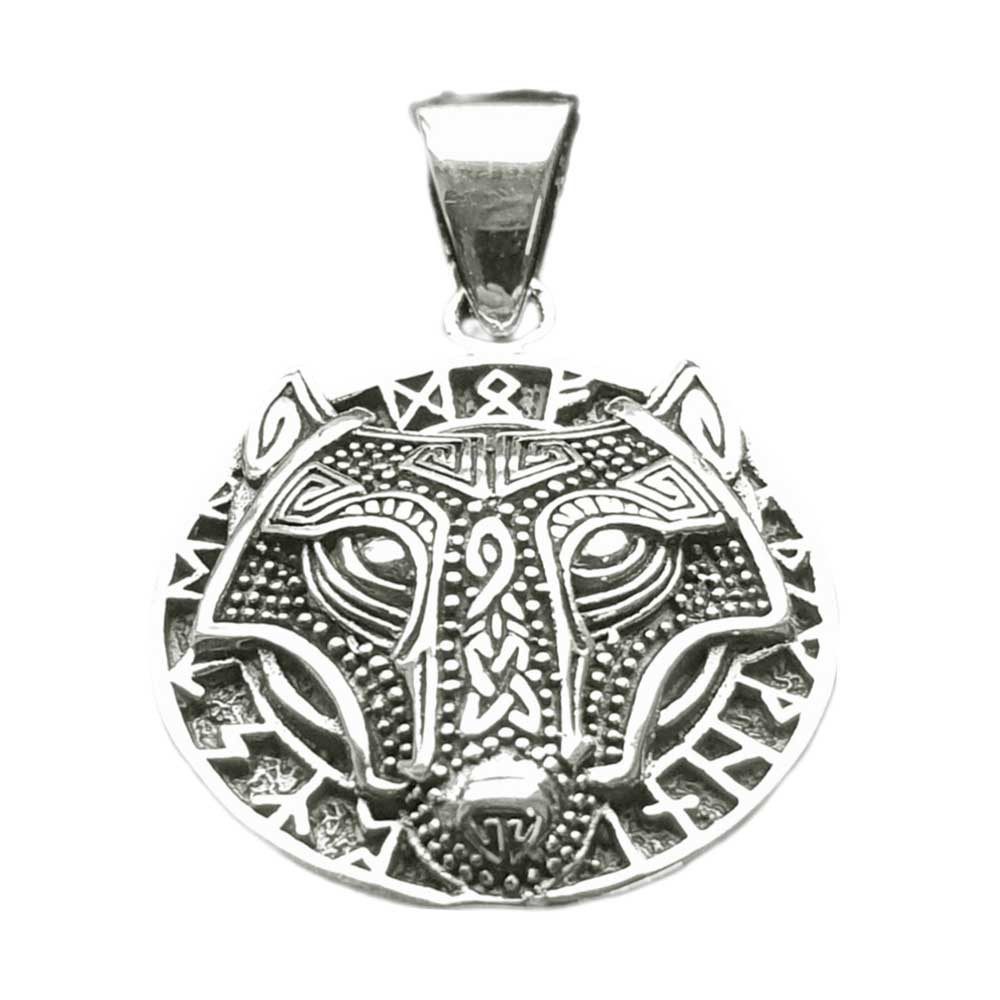 Kettenanhänger Wolf Hund Runen Fenris Schmuck Anhänger klein 925er Silber - 18x25mm